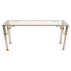 Consola de cristal cromado y latón de mediados del siglo XX por John Vesey Años 60