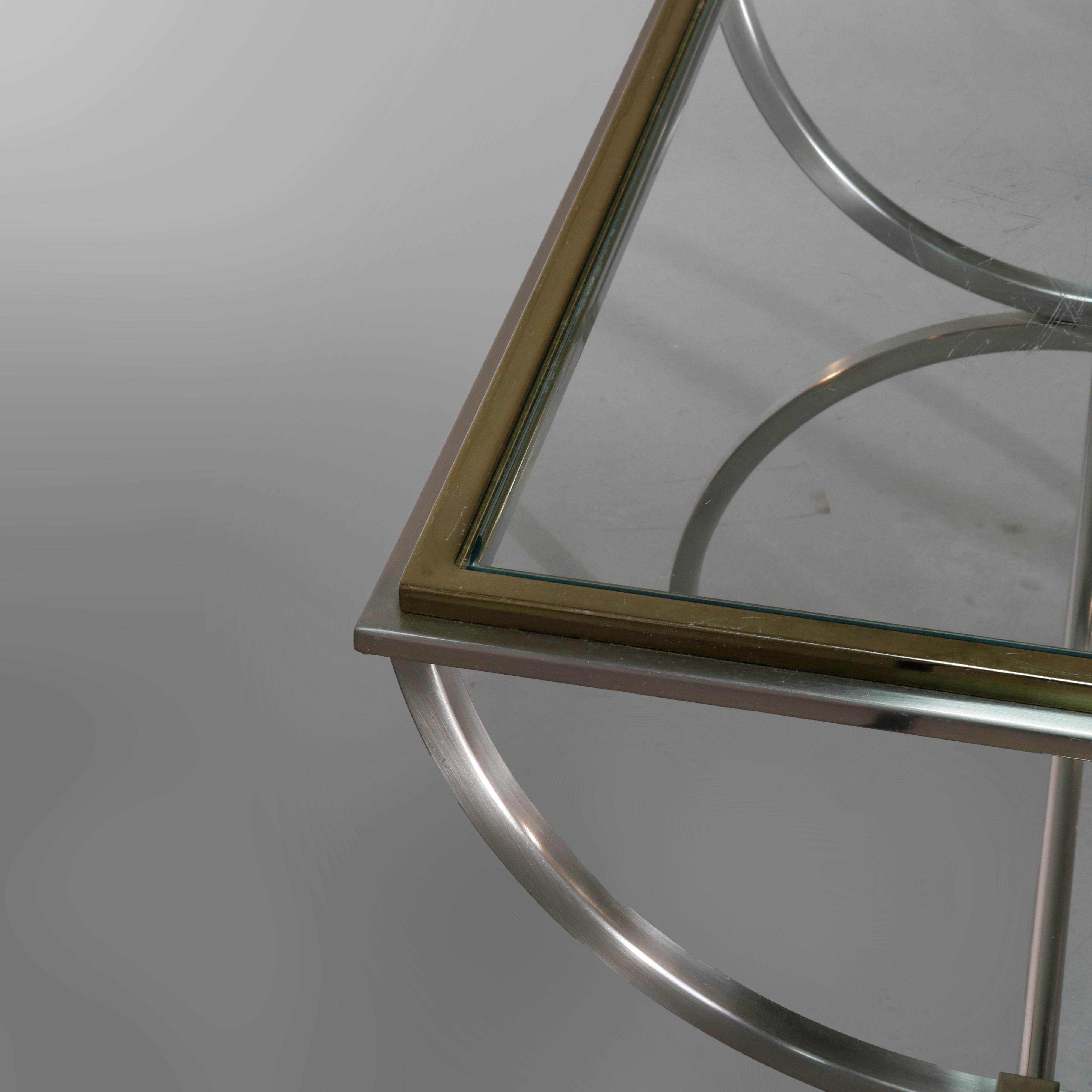 Mid-Century Modern Chrome & Brass Glass Top Savonarola End Tables, 20th Century 1