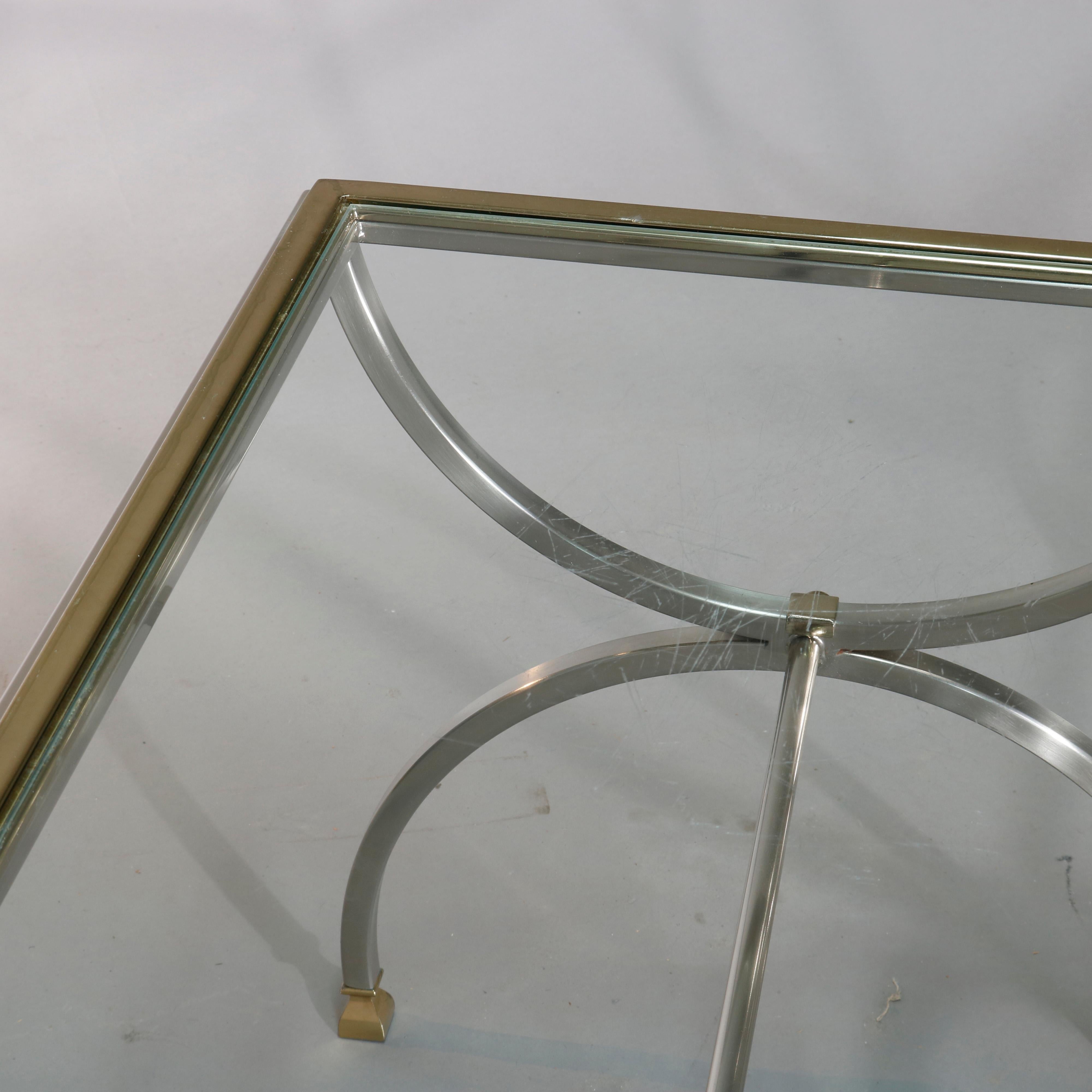 Mid-Century Modern Chrome & Brass Glass Top Savonarola End Tables, 20th Century 2