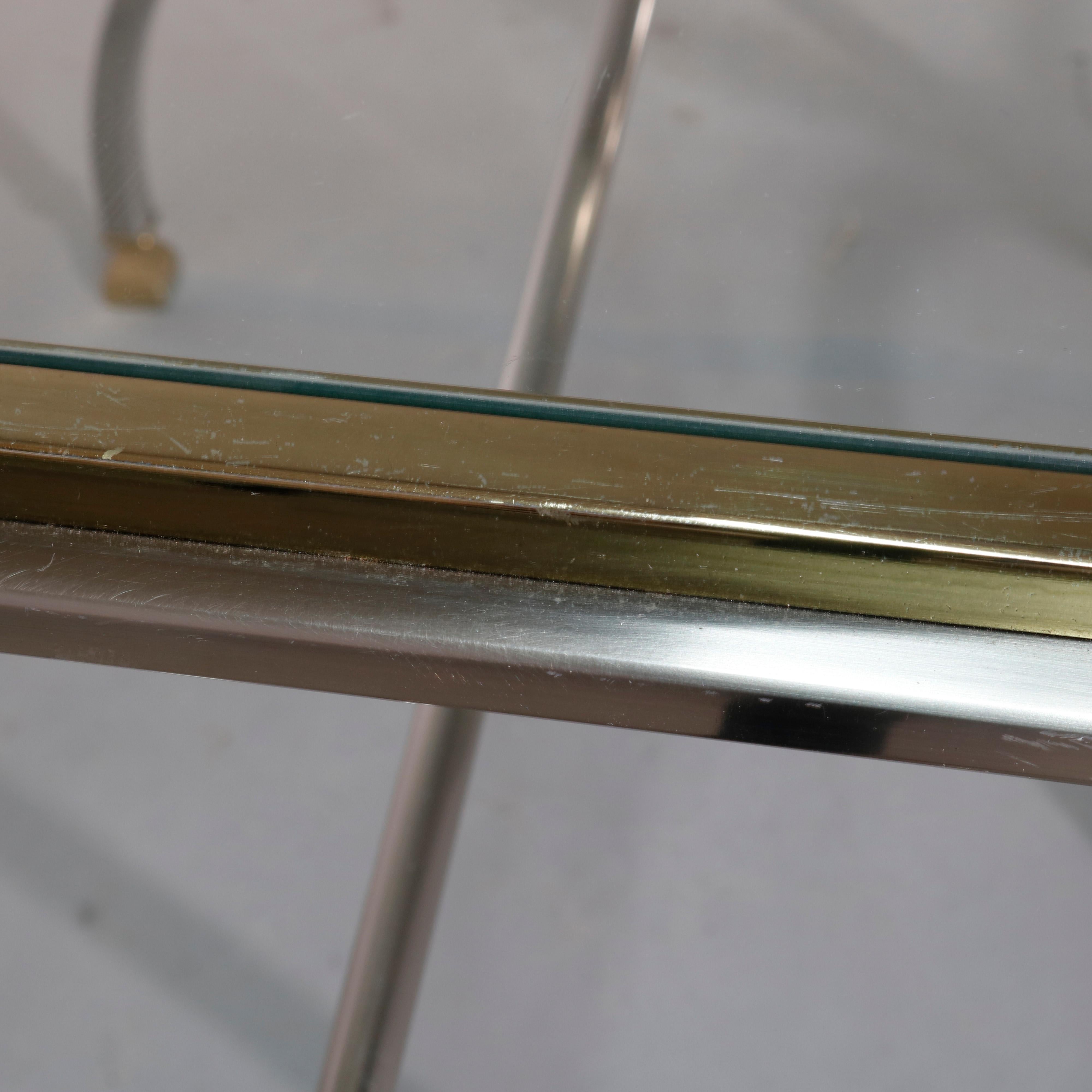 Mid-Century Modern Chrome & Brass Glass Top Savonarola End Tables, 20th Century 3