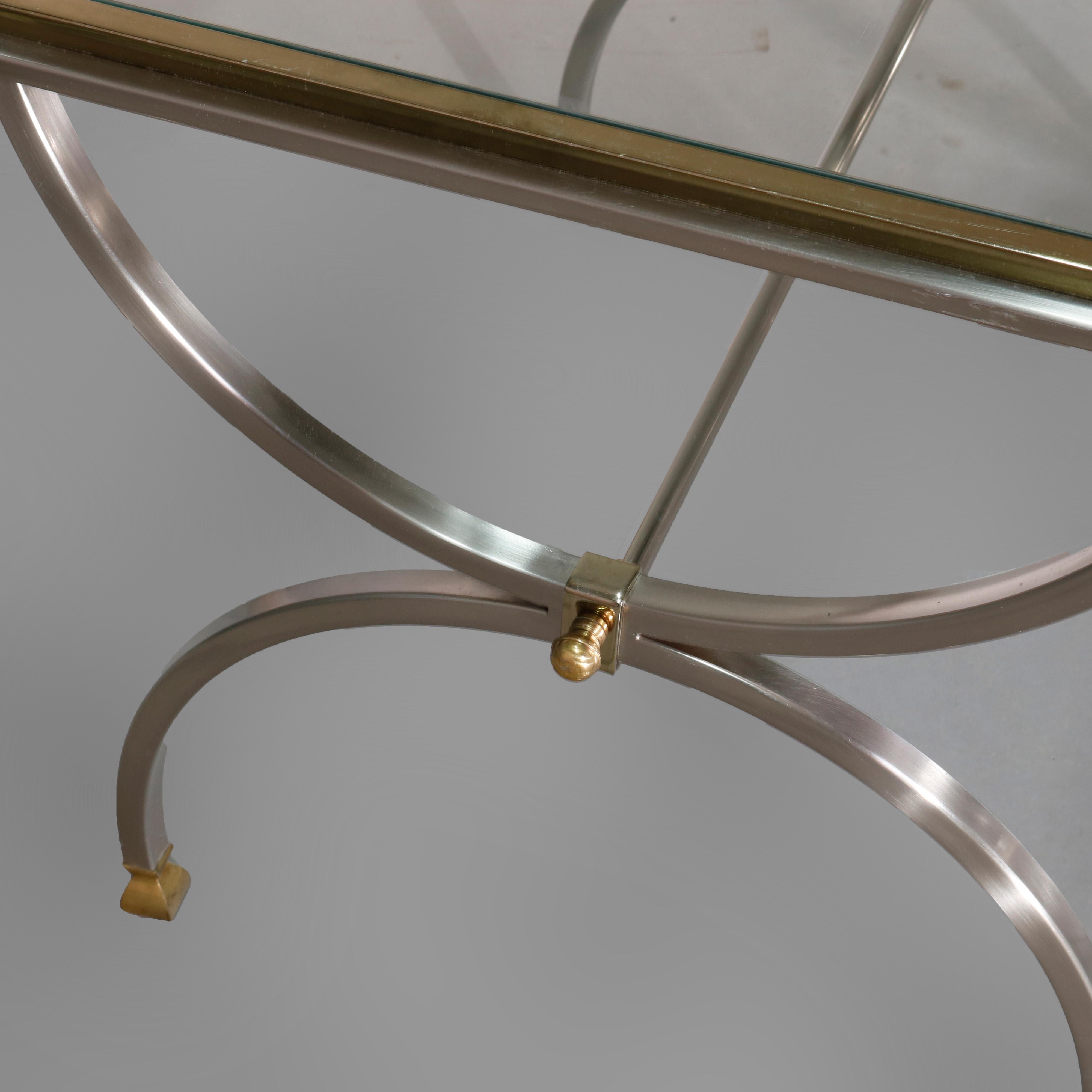 Mid-Century Modern Chrome & Brass Glass Top Savonarola End Tables, 20th Century 4