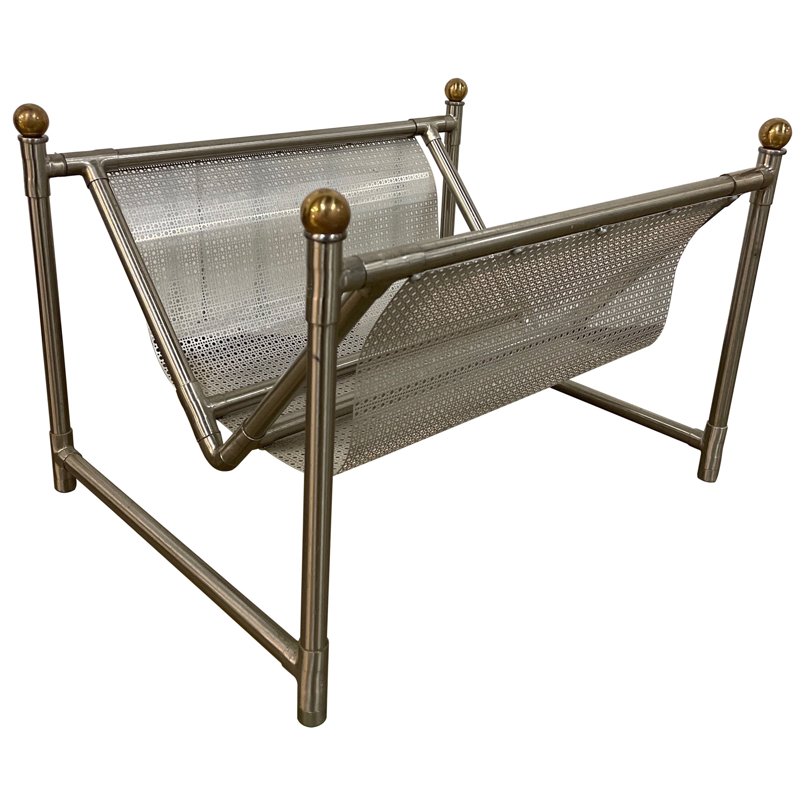 Porta riviste in ottone e cromo in stile Mid Century Modern