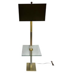 Mid-Century Modern Chrome and Brass Square Glass Side Table Floor Lamp