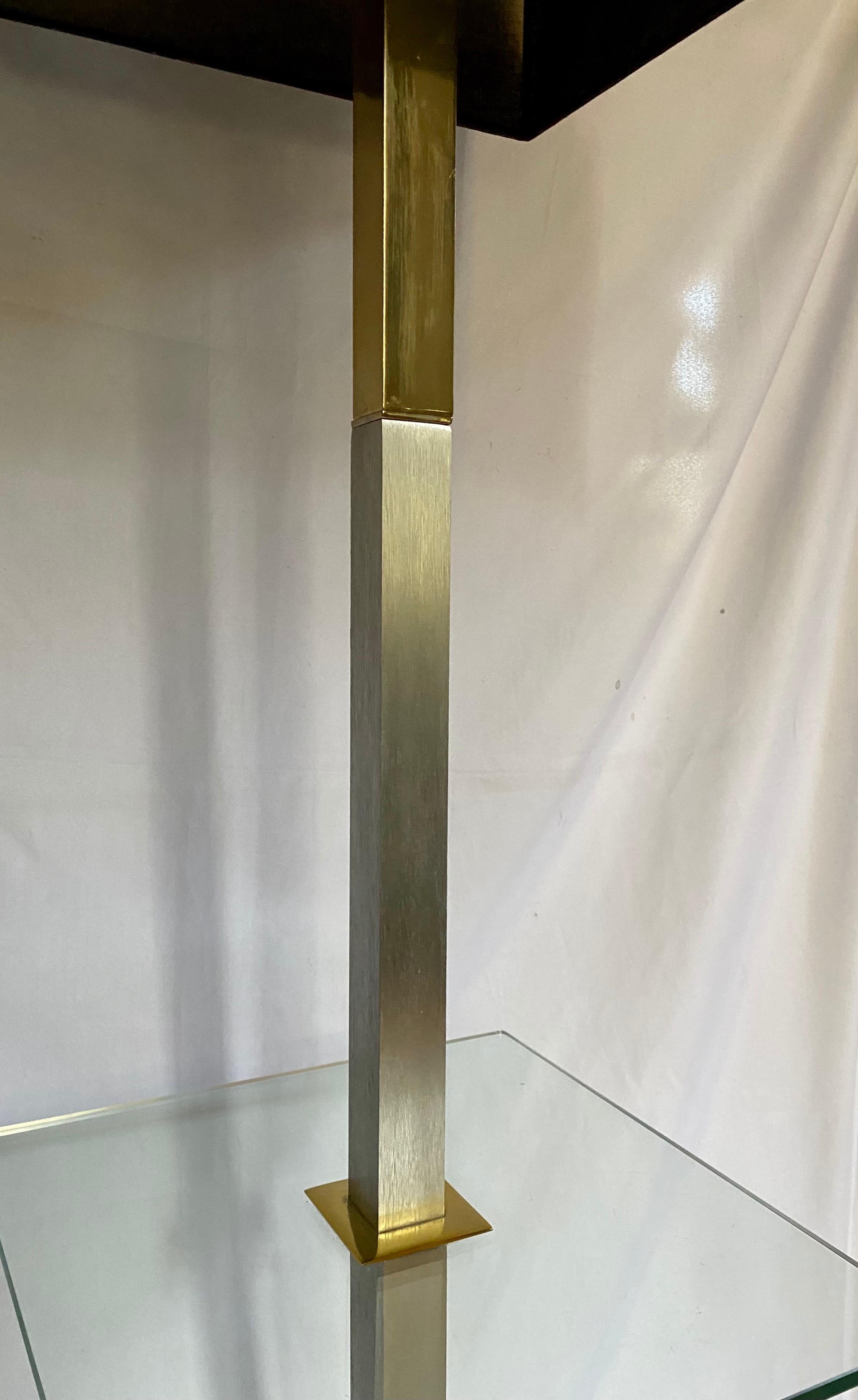Mid-Century Modern Chrome and Brass Square Glass Side Table Floor Lamp In Good Condition For Sale In Lambertville, NJ