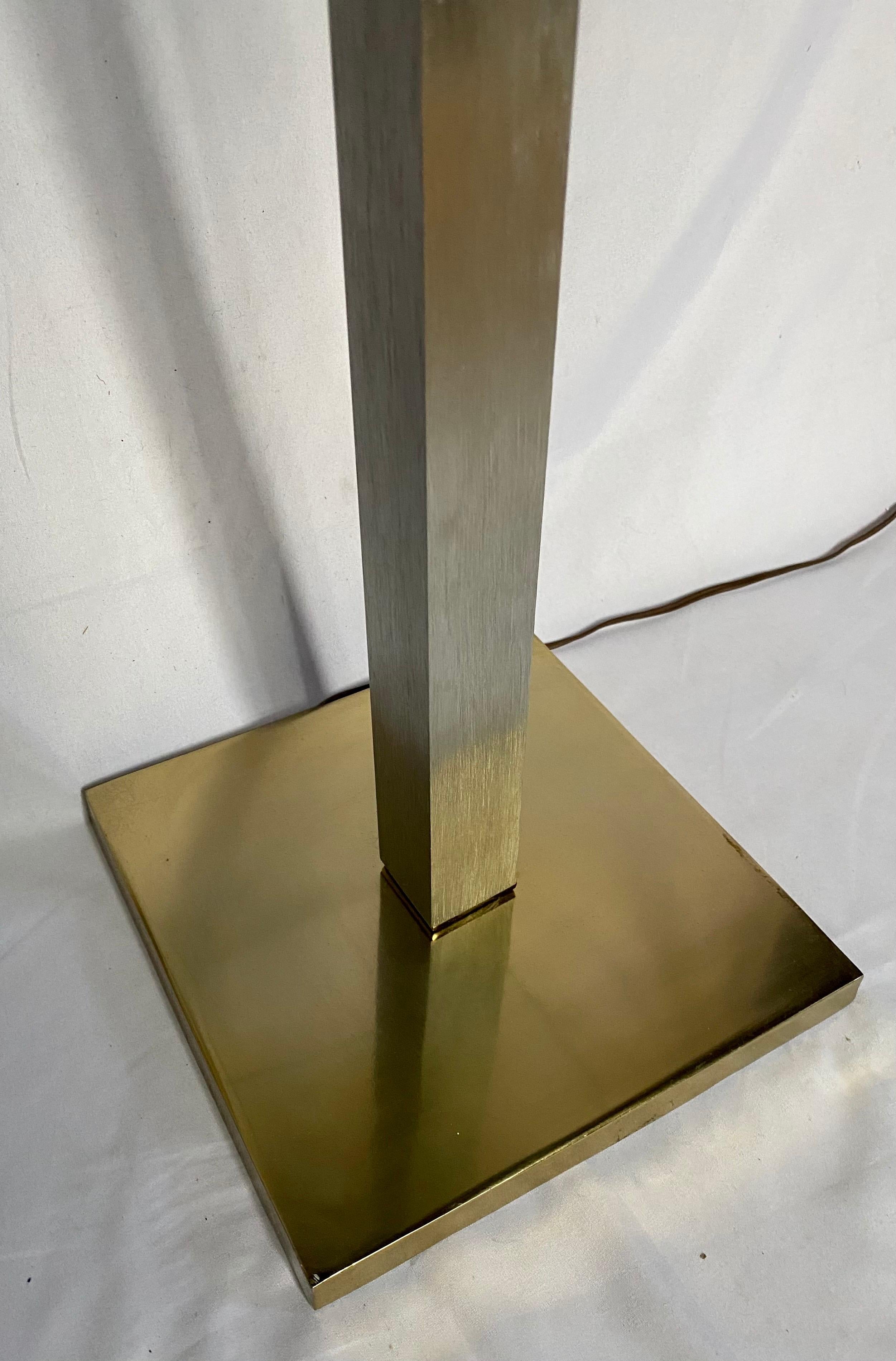 Metal Mid-Century Modern Chrome and Brass Square Glass Side Table Floor Lamp For Sale