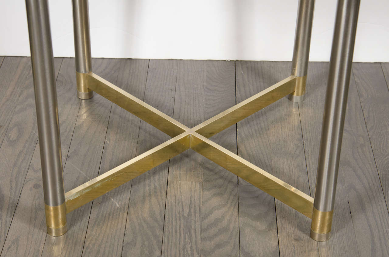 Mid-Century moderno Sgabello a forma di X in ottone e cromo della modernità di metà secolo alla maniera di Karl Springer in vendita