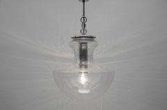 Mid Century Modern Chrome & Bubble Glass Pendant Lamp, 1960s Germany