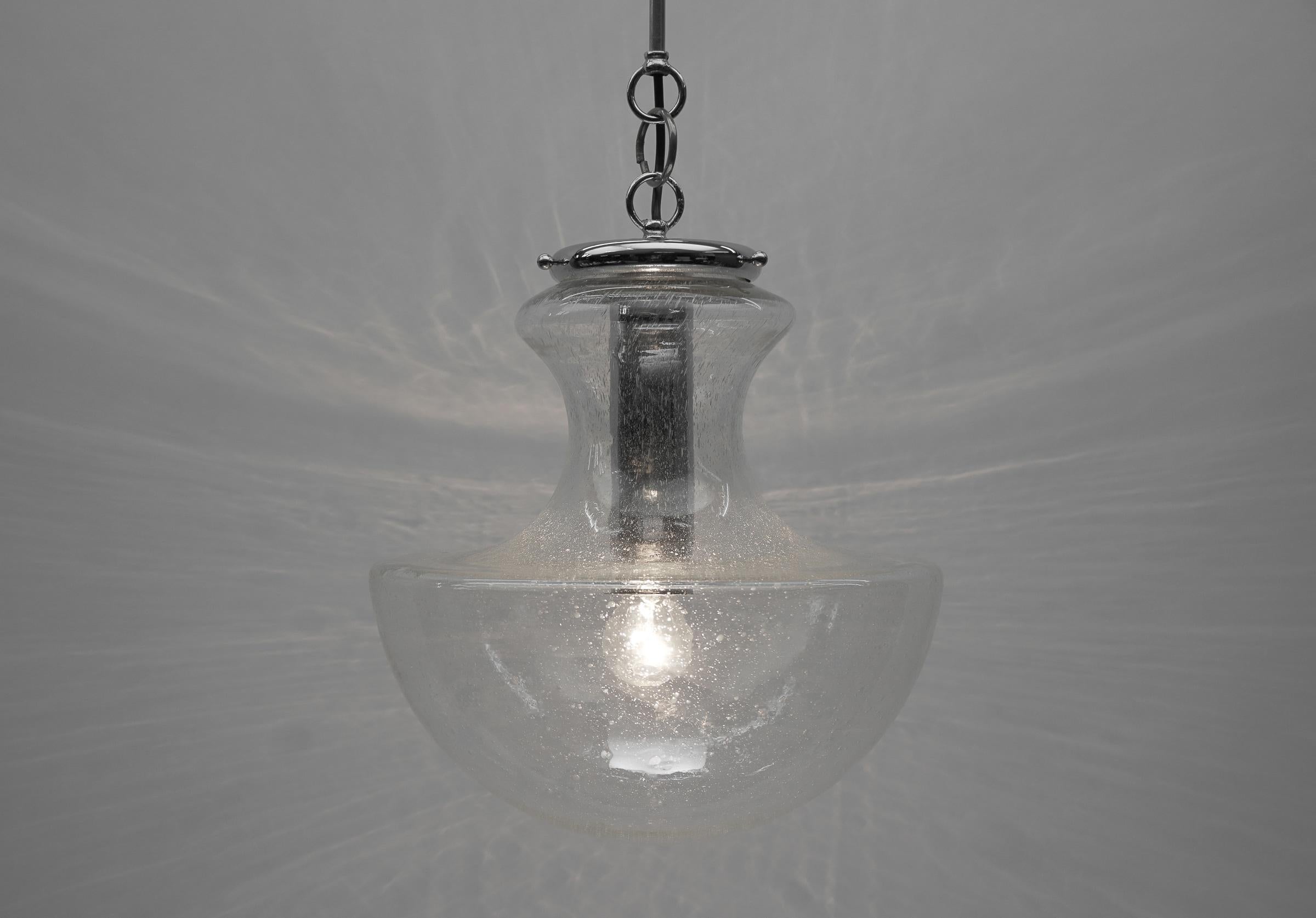 Mid Century Modern Chrome & Bubble Glass Pendant Lamp, 1960s Germany In Good Condition For Sale In Nürnberg, Bayern