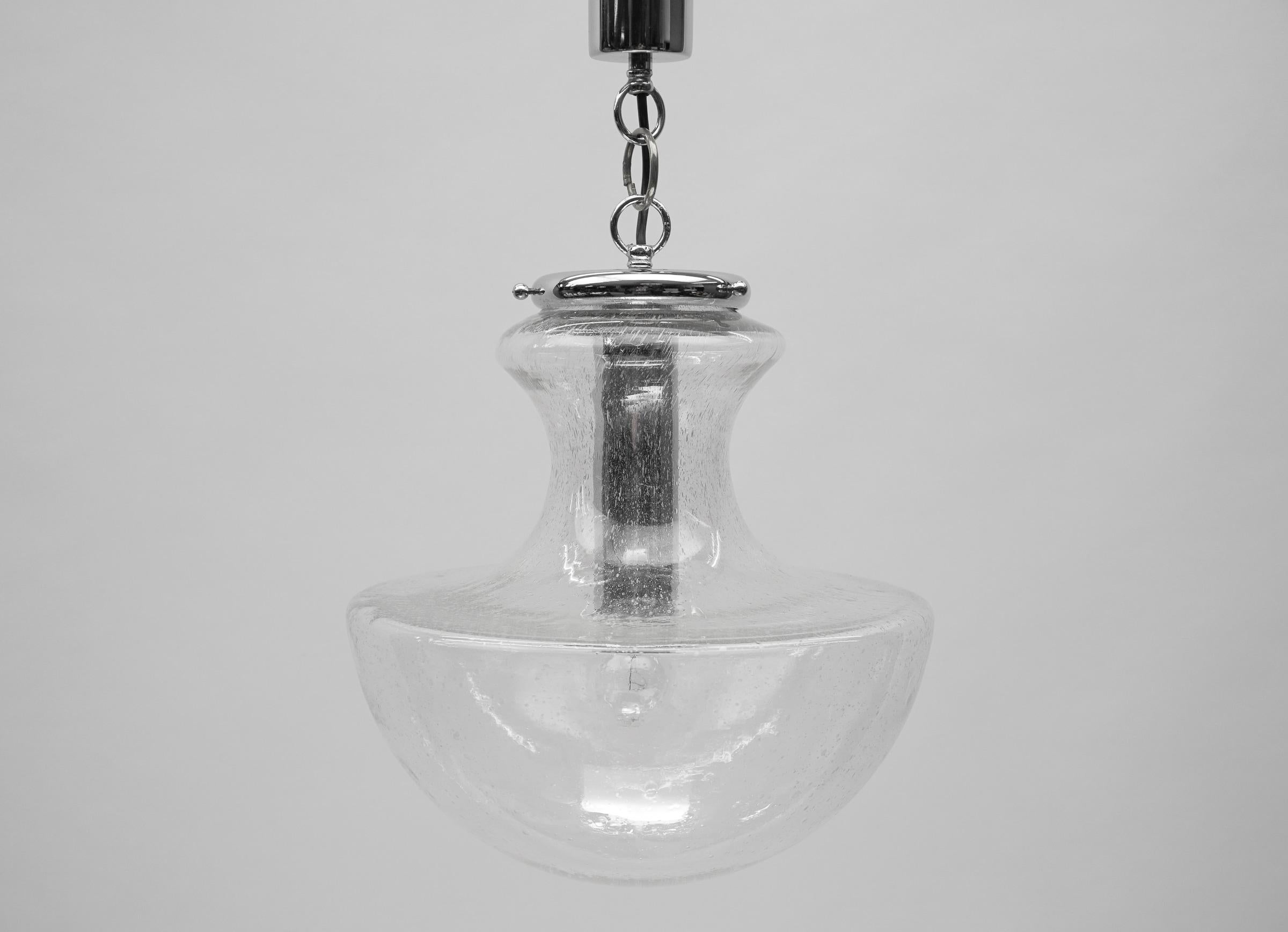 Mid Century Modern Chrome & Bubble Glass Pendant Lamp, 1960s Germany For Sale 2