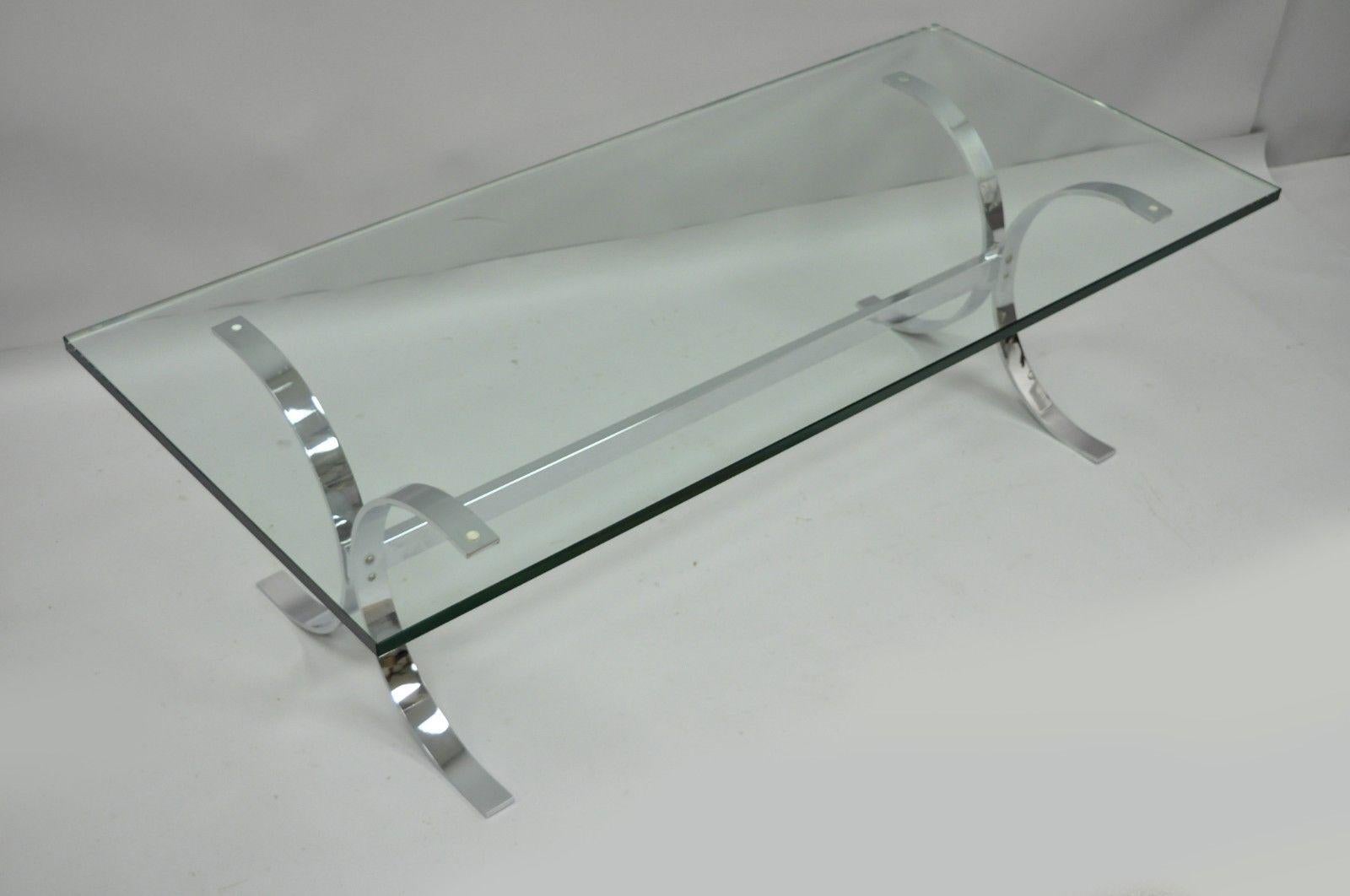 Mid-Century Modern Chrome Butterfly Base Glass Top Coffee Table Baughman Style 6