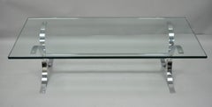 Mid-Century Modern Chrome Butterfly Base Glass Top Coffee Table Baughman Style