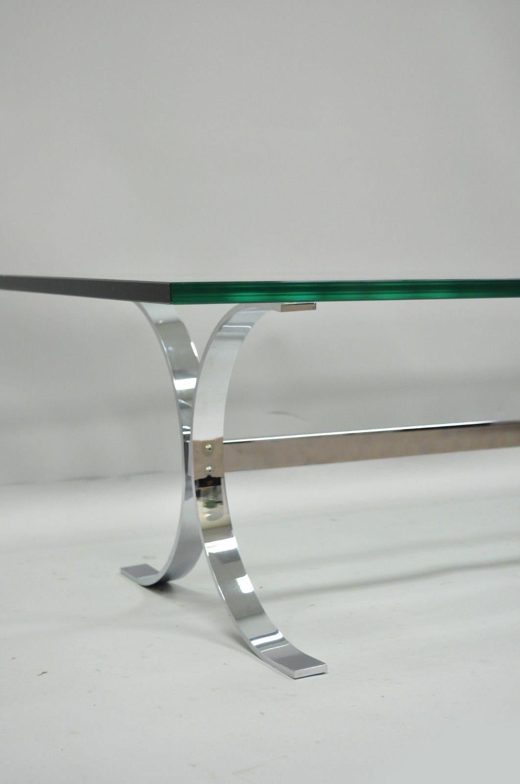 American Mid-Century Modern Chrome Butterfly Base Glass Top Coffee Table Baughman Style