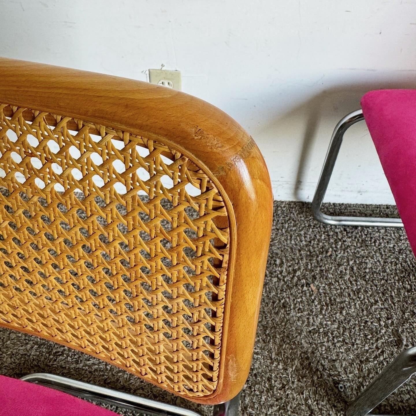 Mid Century Modern Chrome Cane and Pink Cantilever Dining Chairs - a Pair In Good Condition In Delray Beach, FL