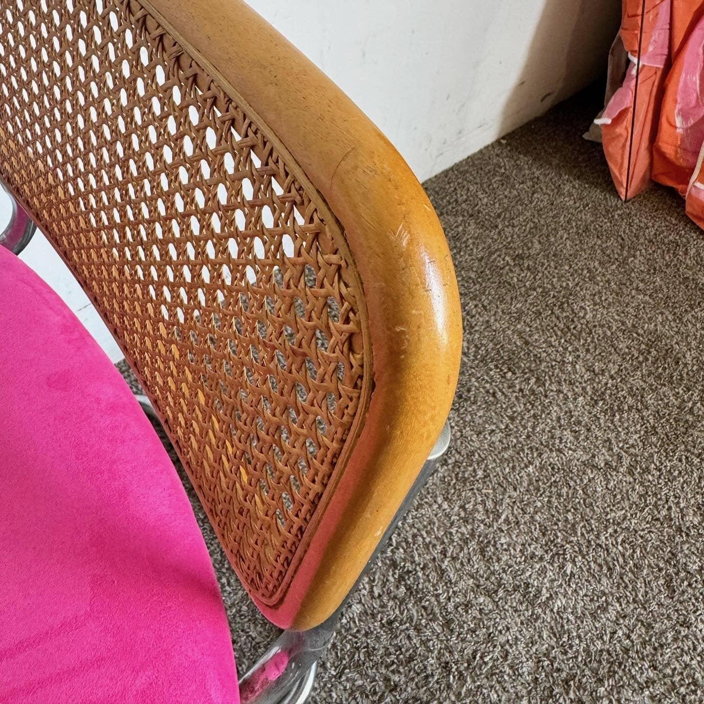 Late 20th Century Mid Century Modern Chrome Cane and Pink Cantilever Dining Chairs - a Pair
