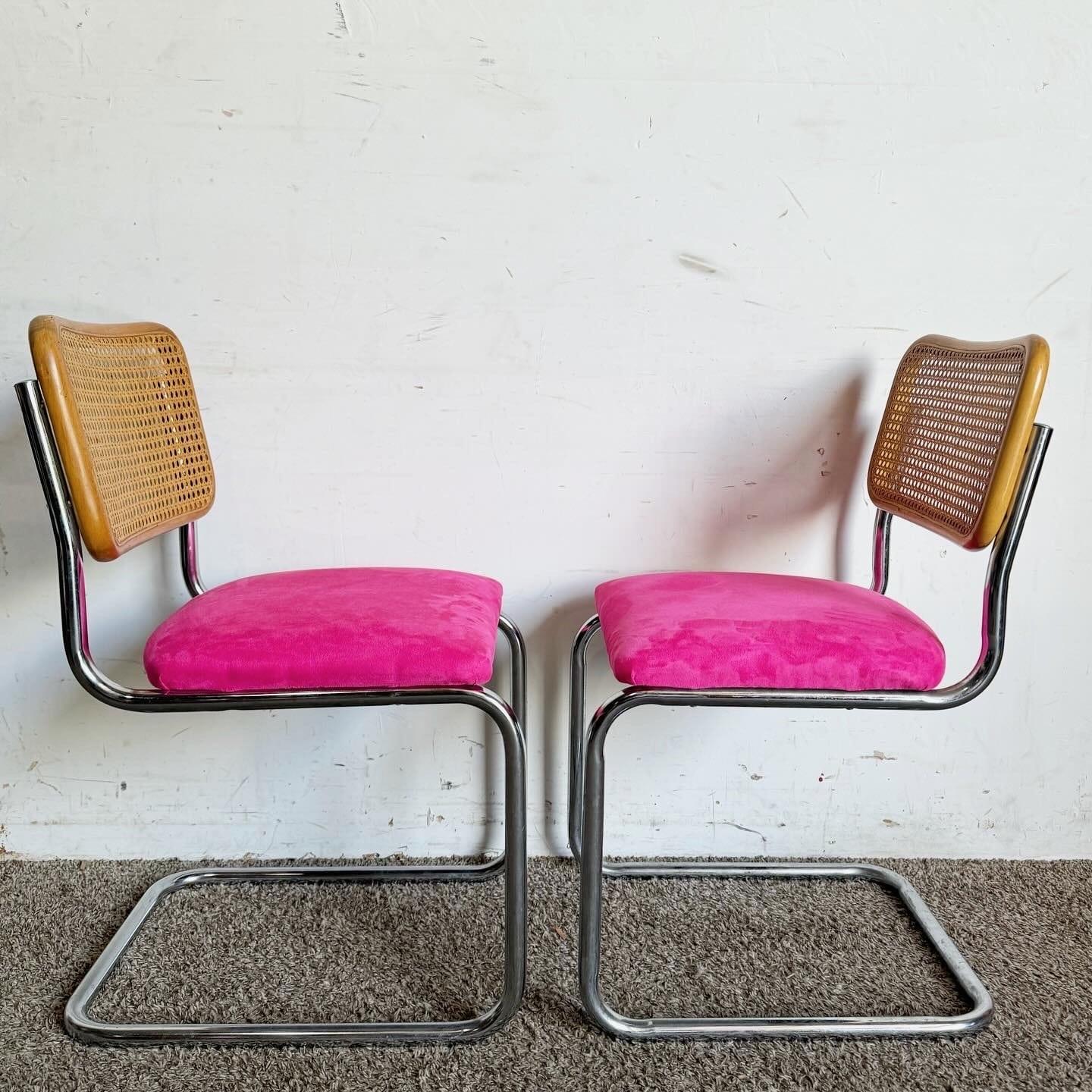 Mid Century Modern Chrome Cane and Pink Cantilever Dining Chairs - a Pair 1