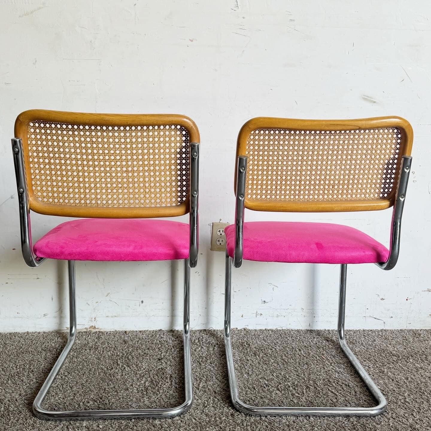 Mid Century Modern Chrome Cane and Pink Cantilever Dining Chairs - a Pair 2
