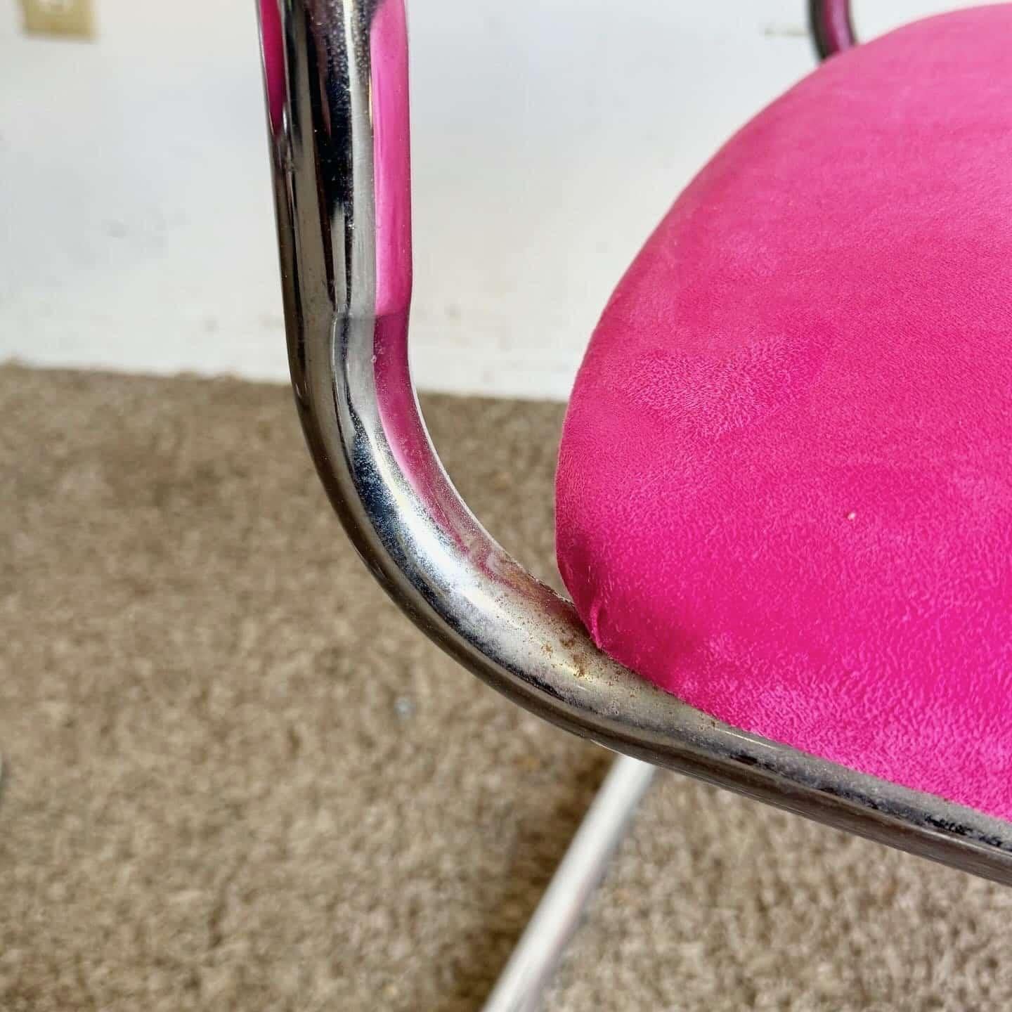 Mid Century Modern Chrome Cane and Pink Cantilever Dining Chairs - a Pair 3