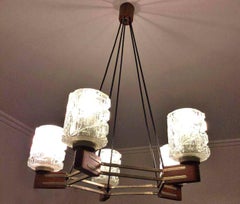 Mid-Century Modern Chrome Ceiling Lamp Danish Teak Style Pendant Wood Chandelier