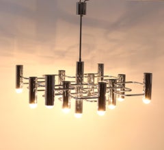 Lustre chromé mi-siècle moderne de Gaetano Sciolari