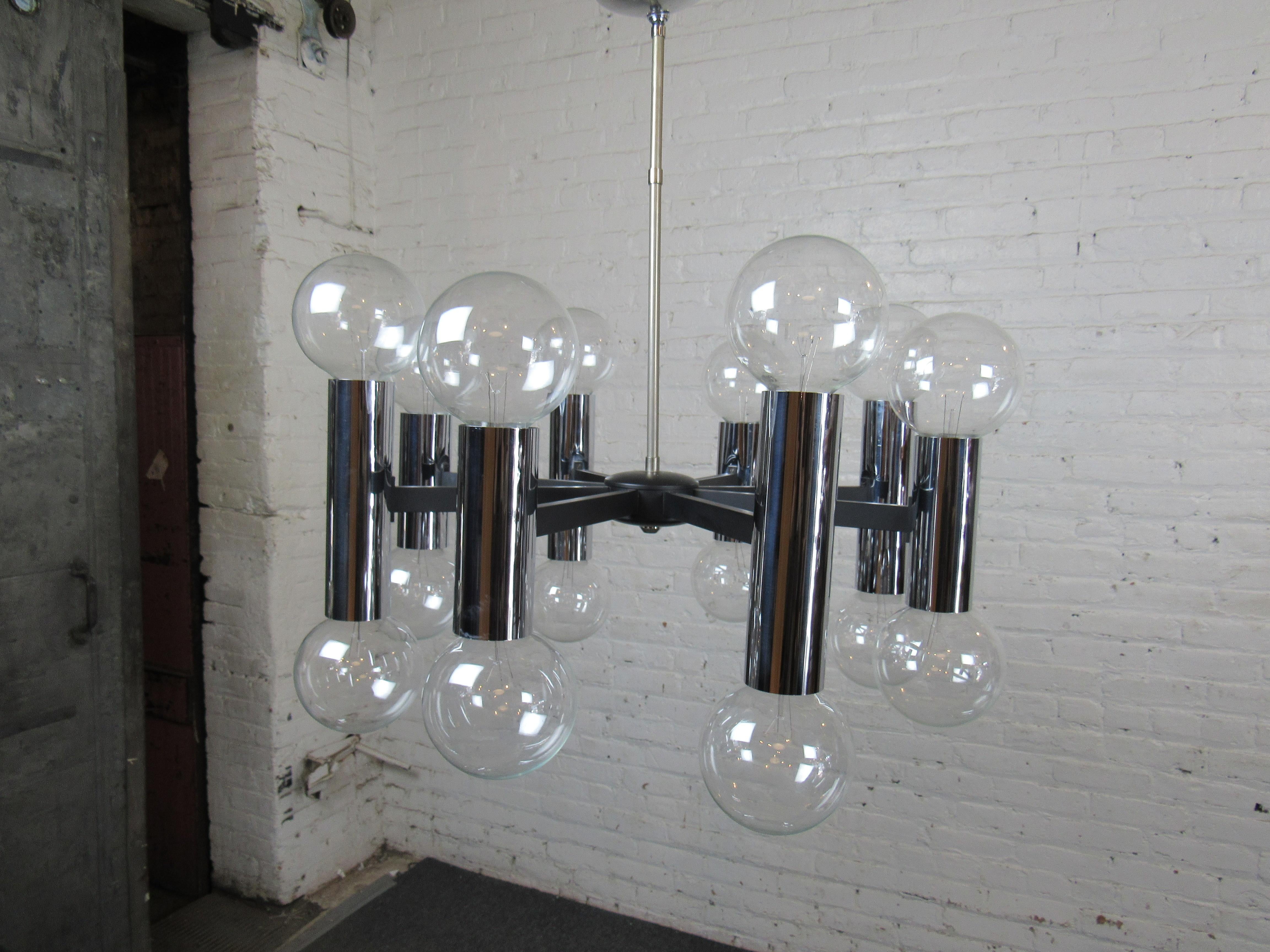 Mid-Century Modern Chrome Chandelier In Good Condition In Brooklyn, NY