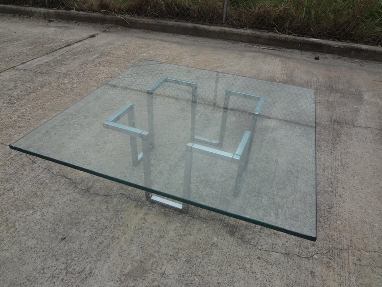 Glass Mid-Century Modern Chrome Coffee Table After Milo Baughman For Sale