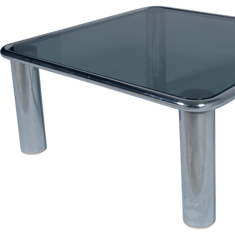 Italian Mid-Century Modern Chrome Coffee Table Glass Fumè Top by G. Frattini for Cassina For Sale