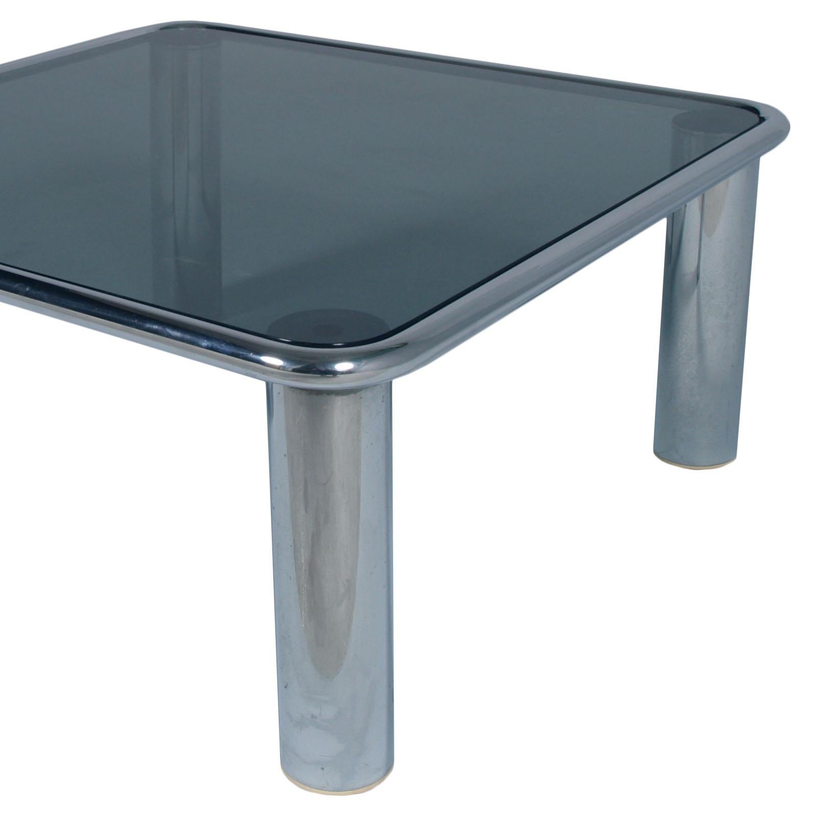 Galvanized Mid-Century Modern Chrome Coffee Table Glass Fumè Top by G. Frattini for Cassina For Sale