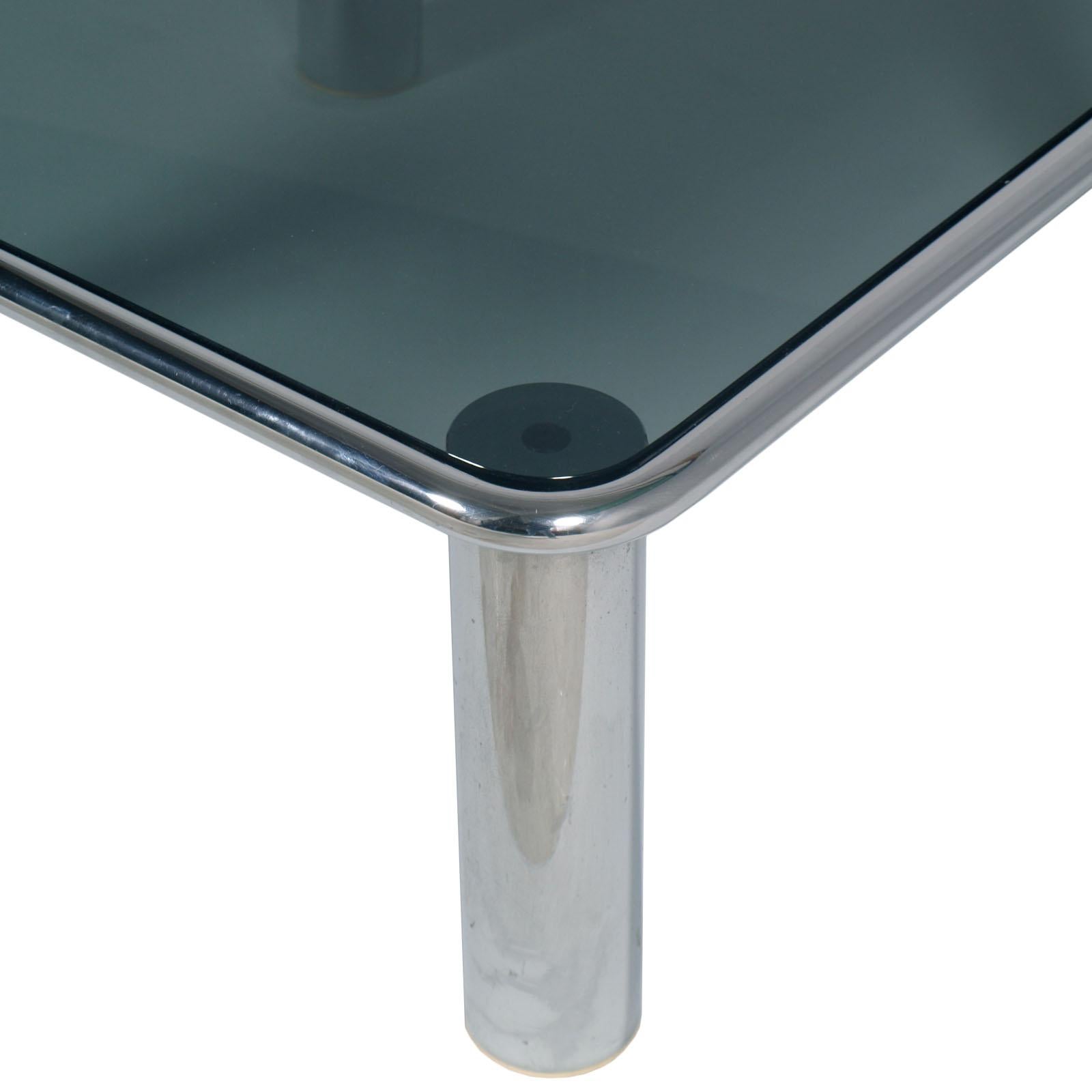20th Century Mid-Century Modern Chrome Coffee Table Glass Fumè Top by G. Frattini for Cassina For Sale