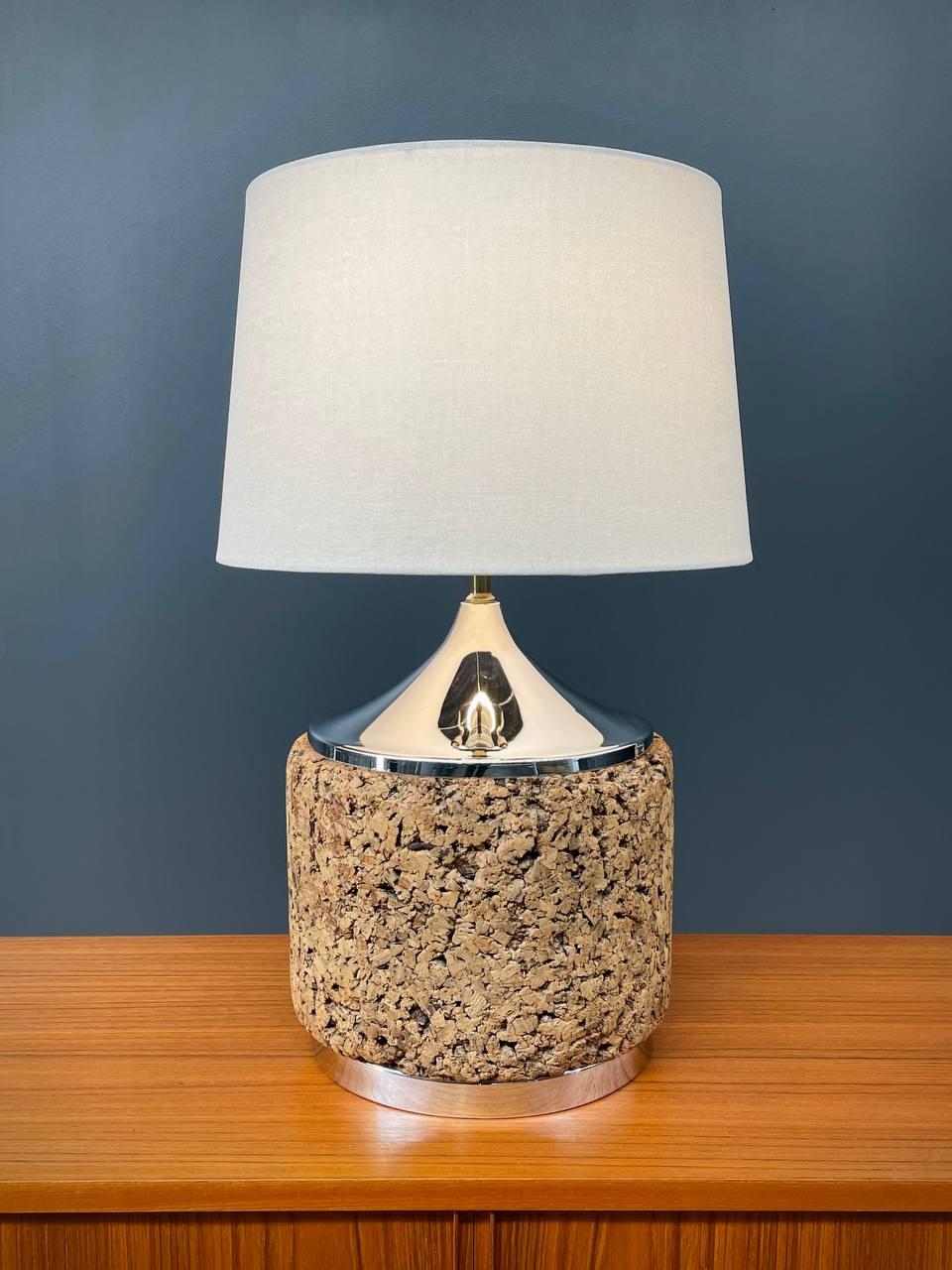 American Mid-Century Modern Chrome & Cork Table Lamp For Sale