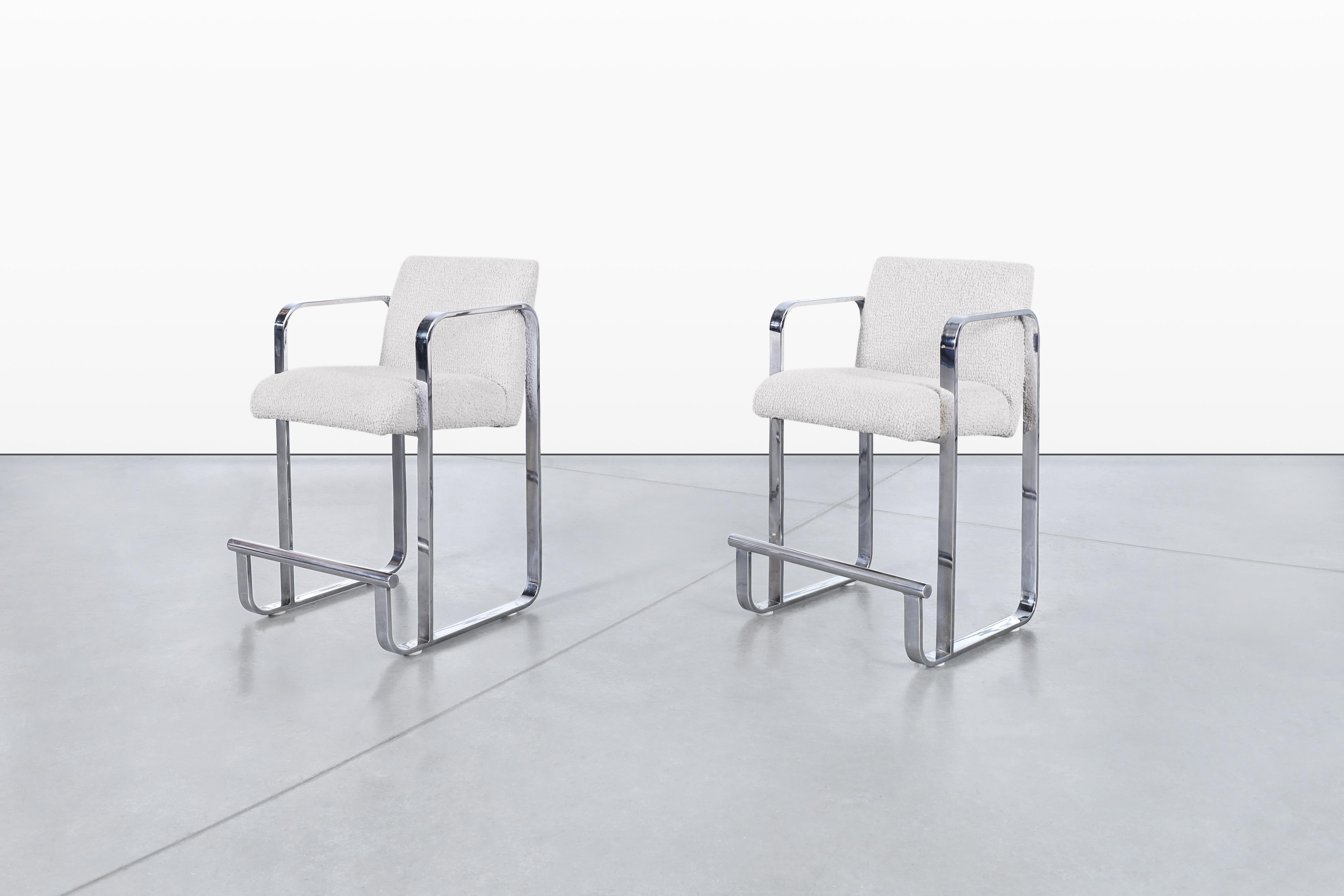 Late 20th Century Mid-Century Modern Chrome Counter Stools For Sale