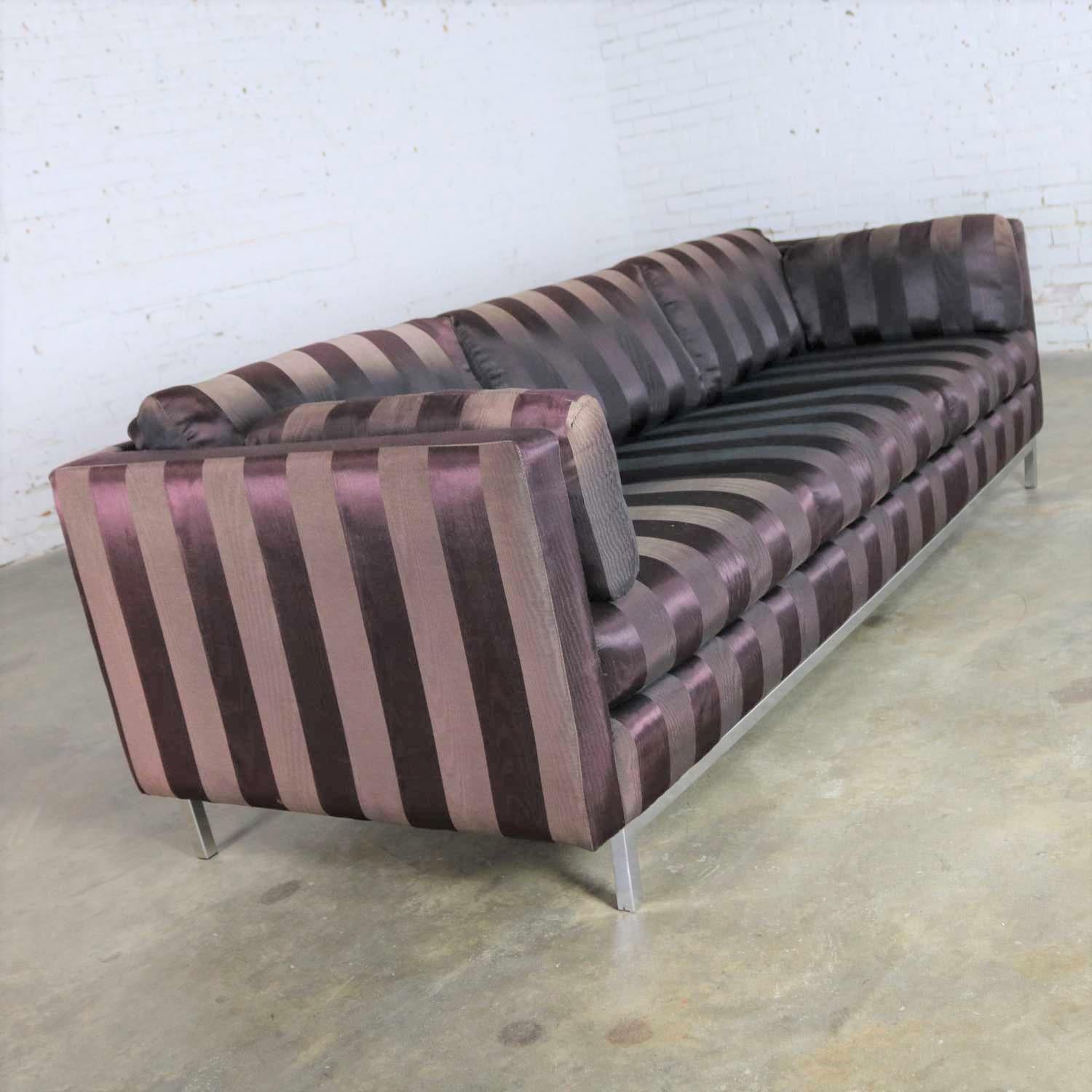 Fabric Mid-Century Modern Chrome Cube Tuxedo Sofa