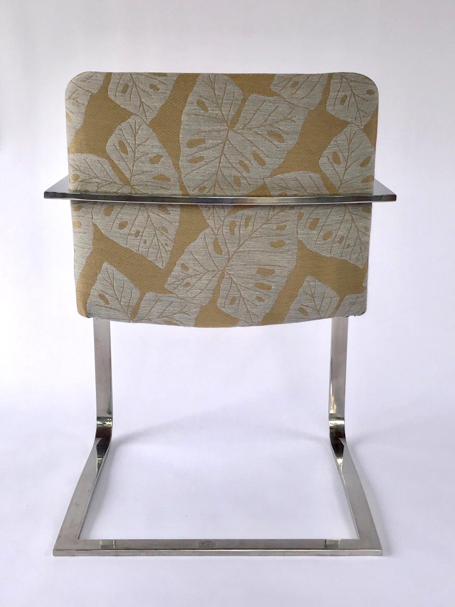 Stainless Steel Mid-Century Modern Chrome Desk Chair with Tropical Print by Brueton