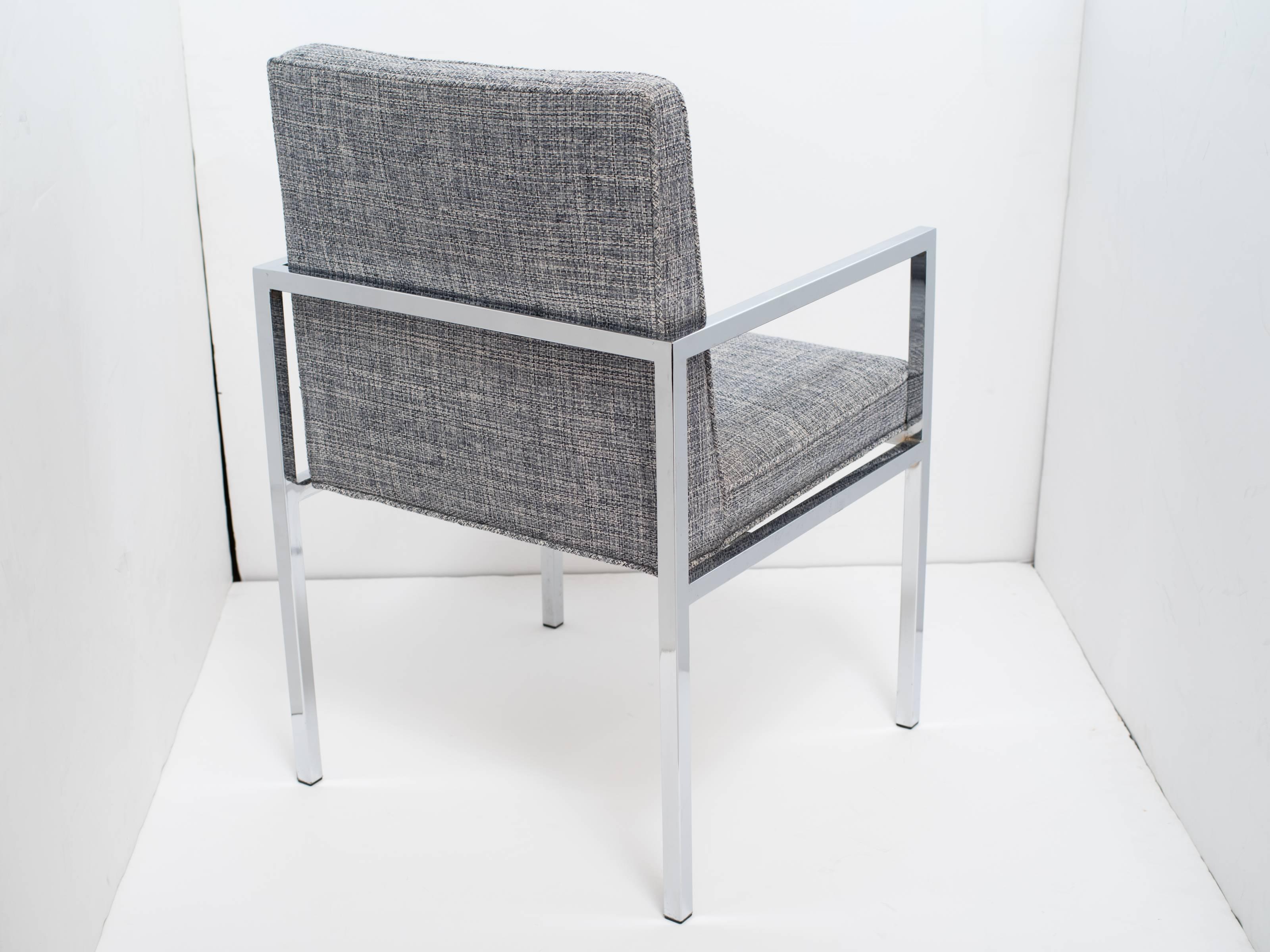 Polished Mid-Century Modern Chrome Desk Chair with Woven Upholstery, c. 1970's For Sale