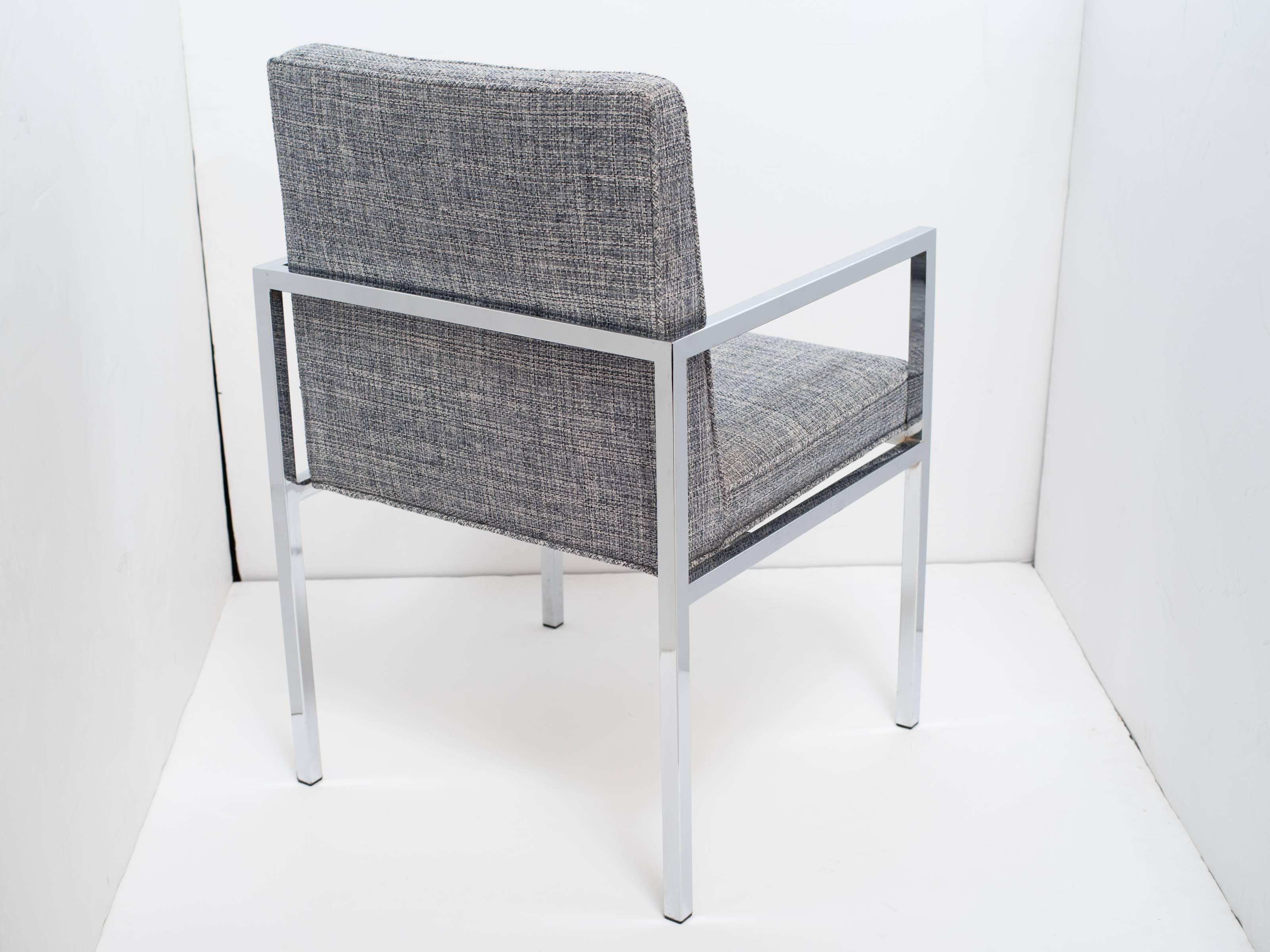 Mid-Century Modern Chrome Desk Chair with Woven Upholstery, c. 1970's Estadounidense en venta