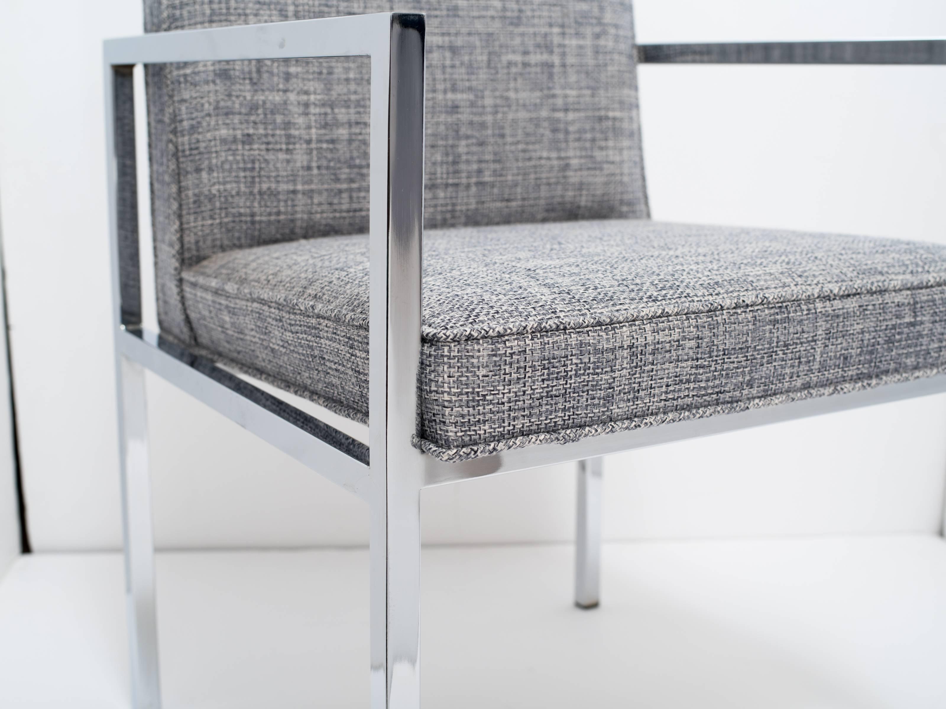 Mid-Century Modern Chrome Desk Chair with Woven Upholstery, c. 1970's finales del siglo XX en venta