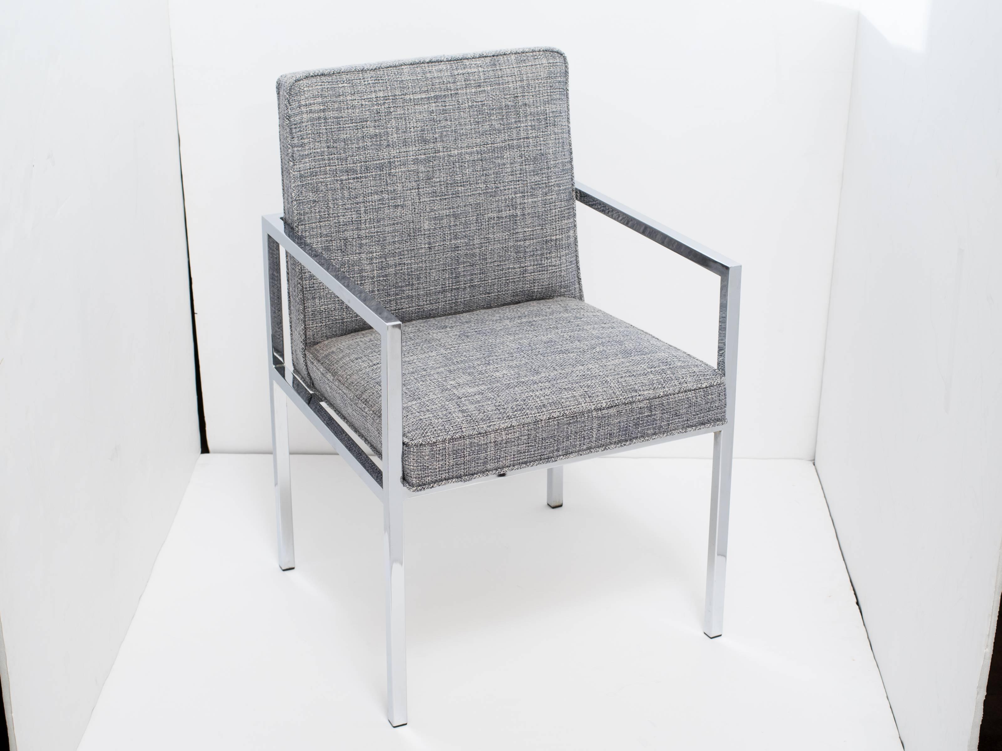 Mid-Century Modern Chrome Desk Chair with Woven Upholstery, c. 1970's For Sale 3