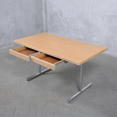 1960s Mid-Century Modern Oak Desk with Chrome Legs