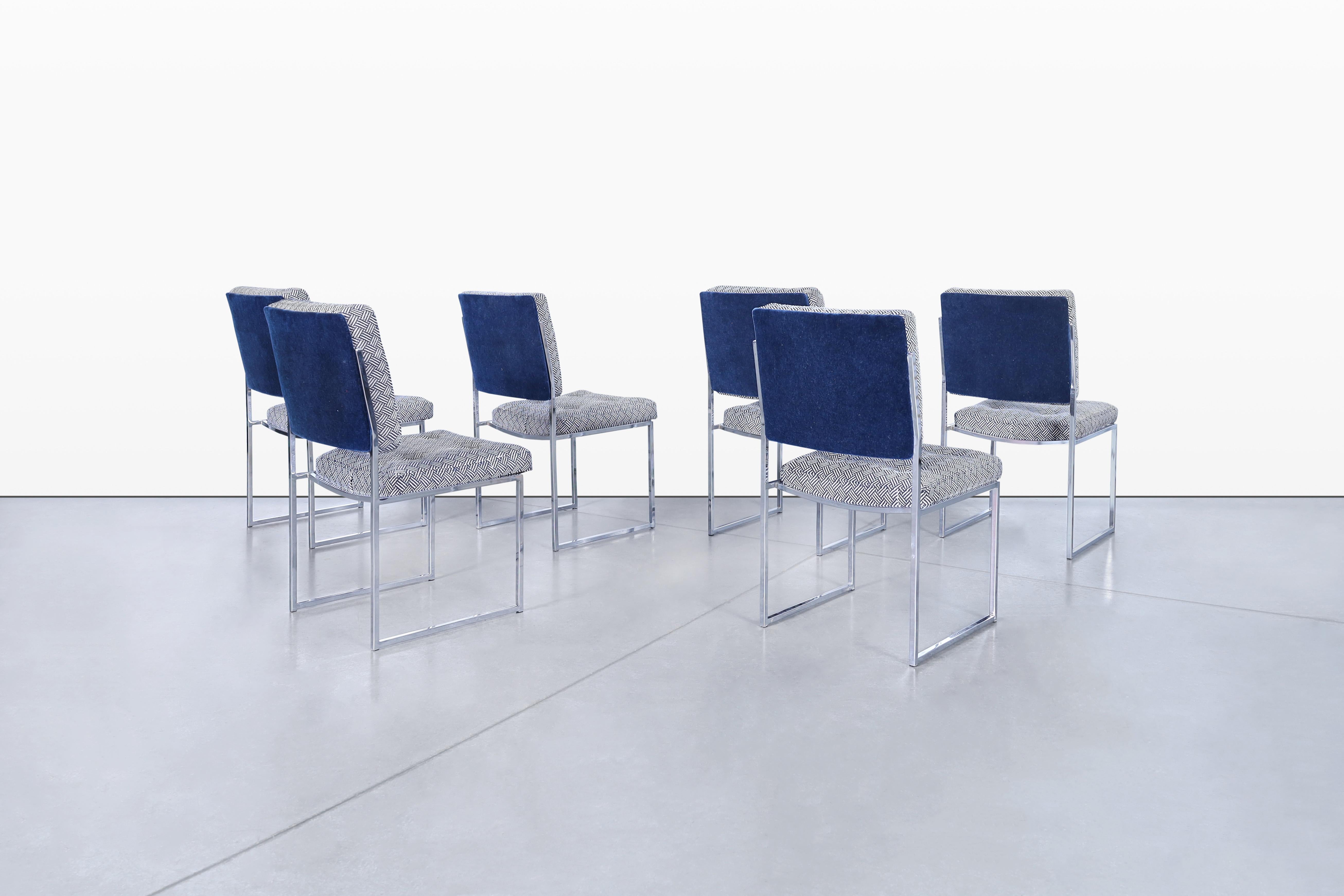 Mid-Century Modern Chrome Dining Chairs After Milo Baughman In Good Condition For Sale In North Hollywood, CA