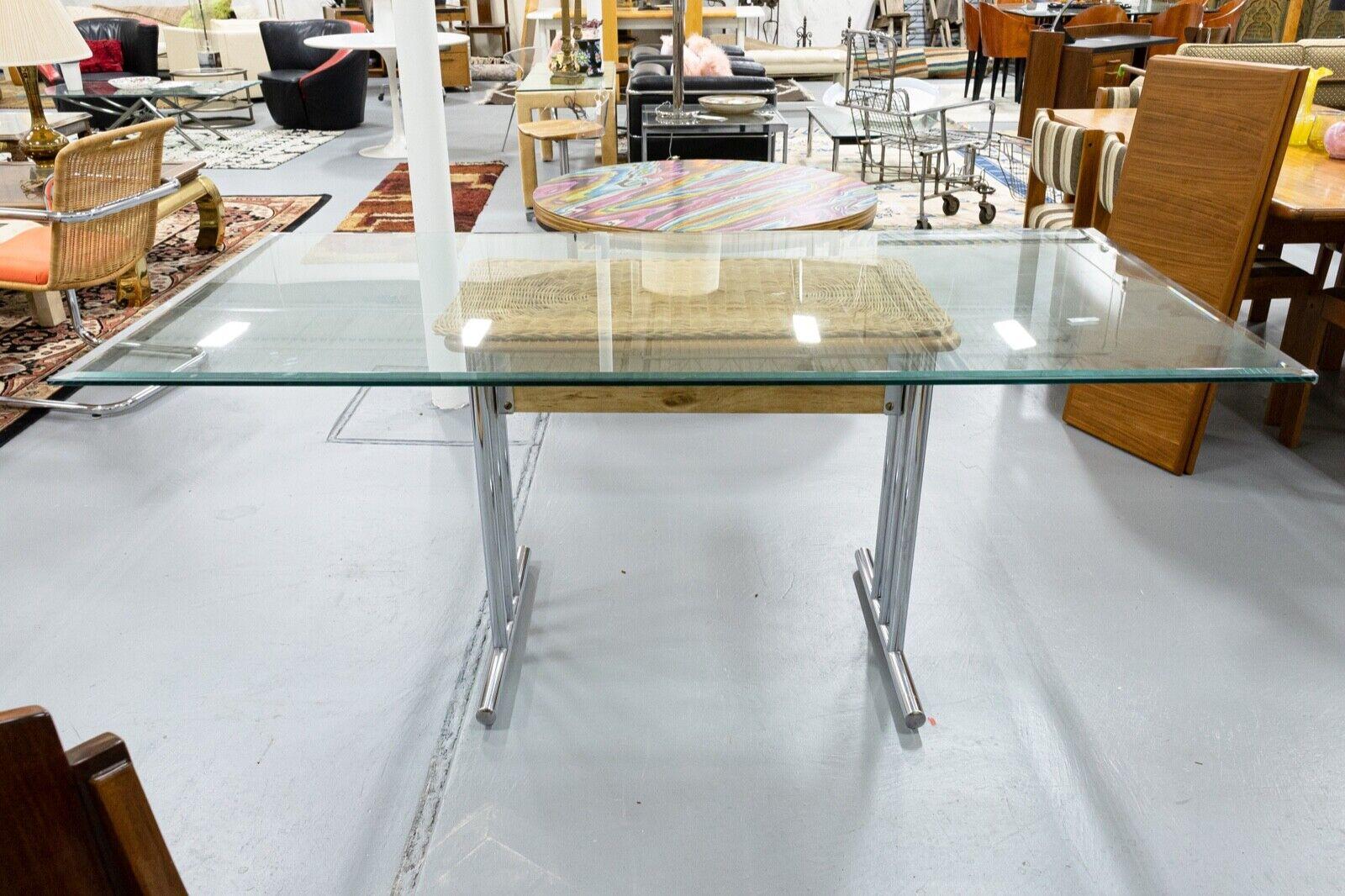 Mid Century Modern Chrome Dining Table & 6 Wicker Cantilever Chairs Chromcraft 5
