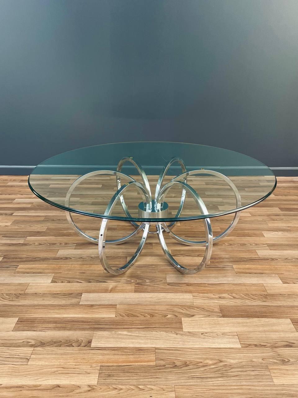 Mid-Century Modern Chrome Disc & Glass Coffee Table