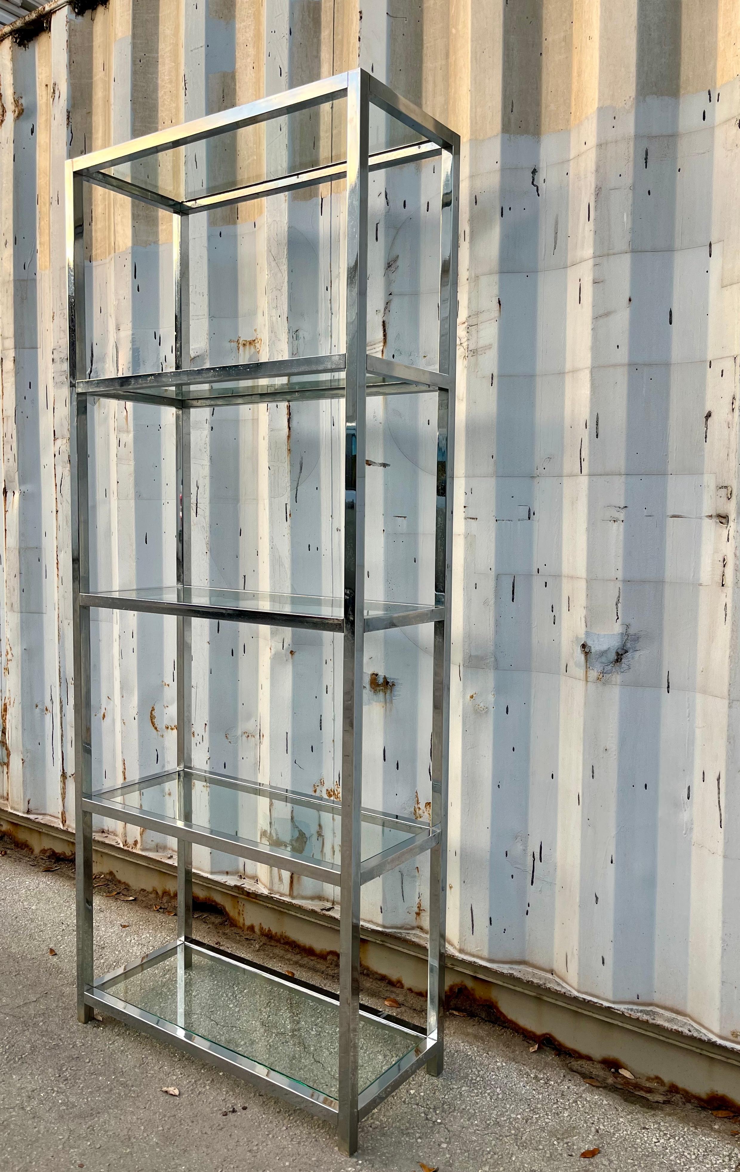Steel Mid Century Modern Chrome Etagere in the Milo Baughman Manner. Circa 1970s For Sale