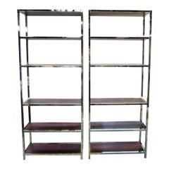 Mid-Century Modern Chrome Étagères with Rosewood Shelves