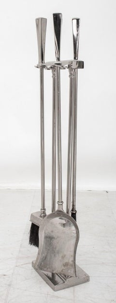 Mid-Century Modern Chrome Fireplace Tool Set
