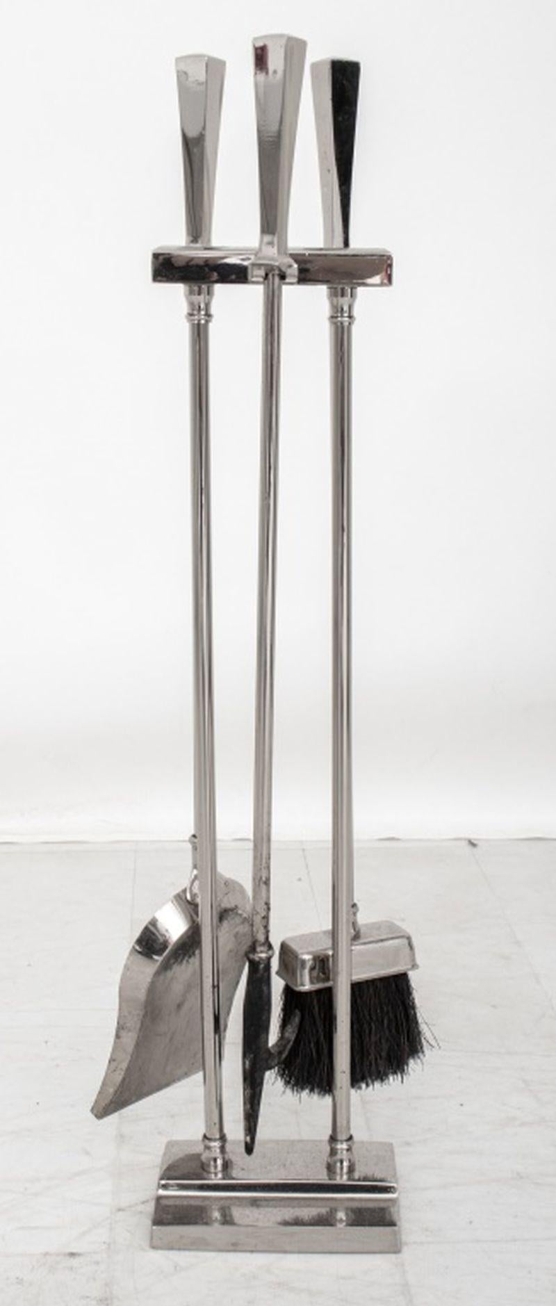 20th Century Mid-Century Modern Chrome Fireplace Tool Set For Sale