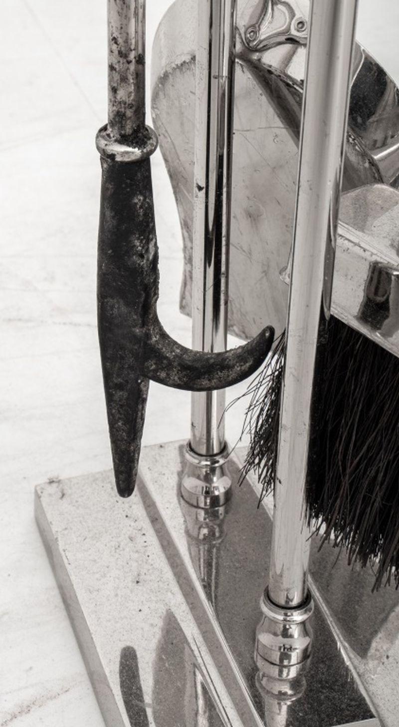 Mid-Century Modern Chrome Fireplace Tool Set For Sale 5