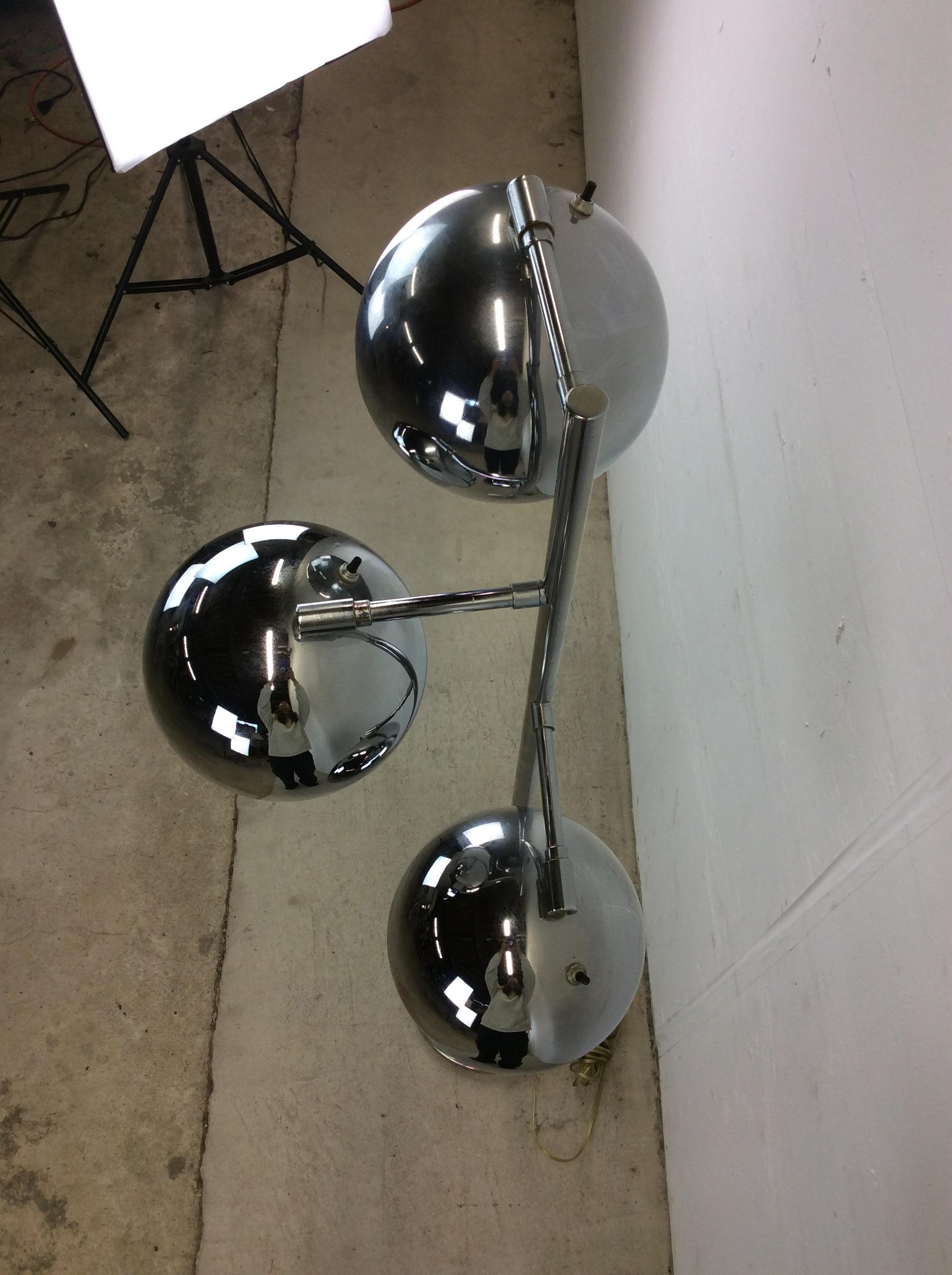 Mid Century Modern Chrome Floor Lamp with 3 Globes Sonneman For Sale 7