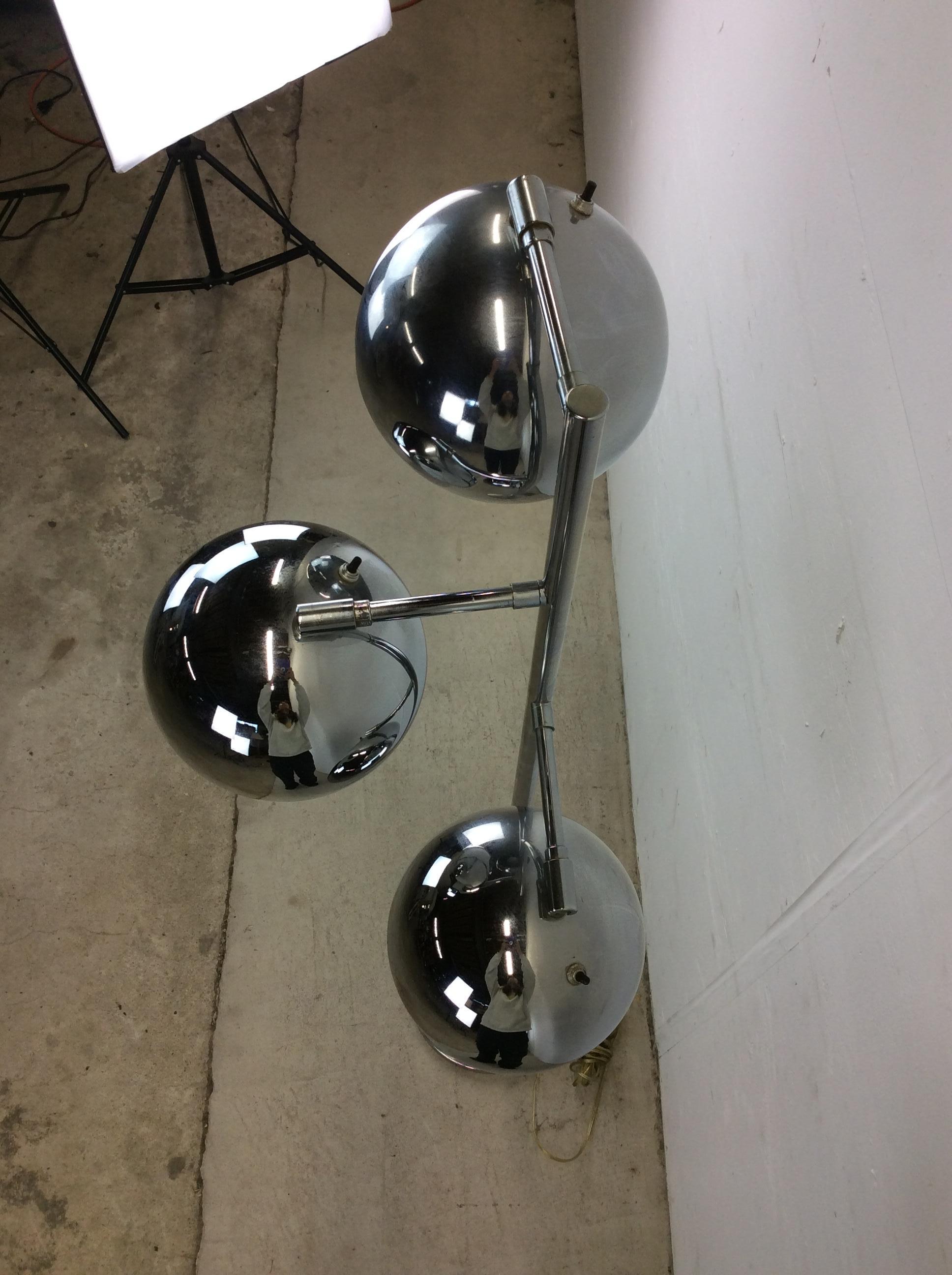 Mid Century Modern Chrome Floor Lamp with 3 Globes Sonneman 7