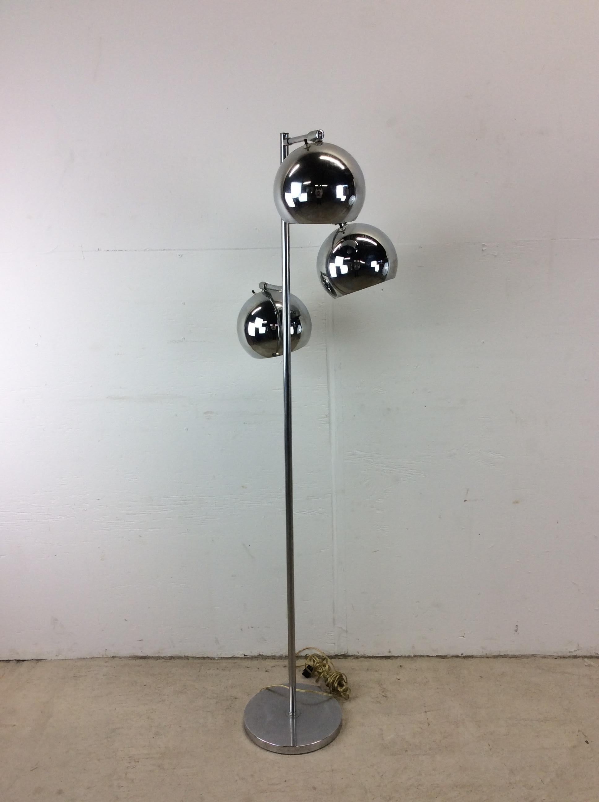 Mid Century Modern Chrome Floor Lamp with 3 Globes Sonneman For Sale 13