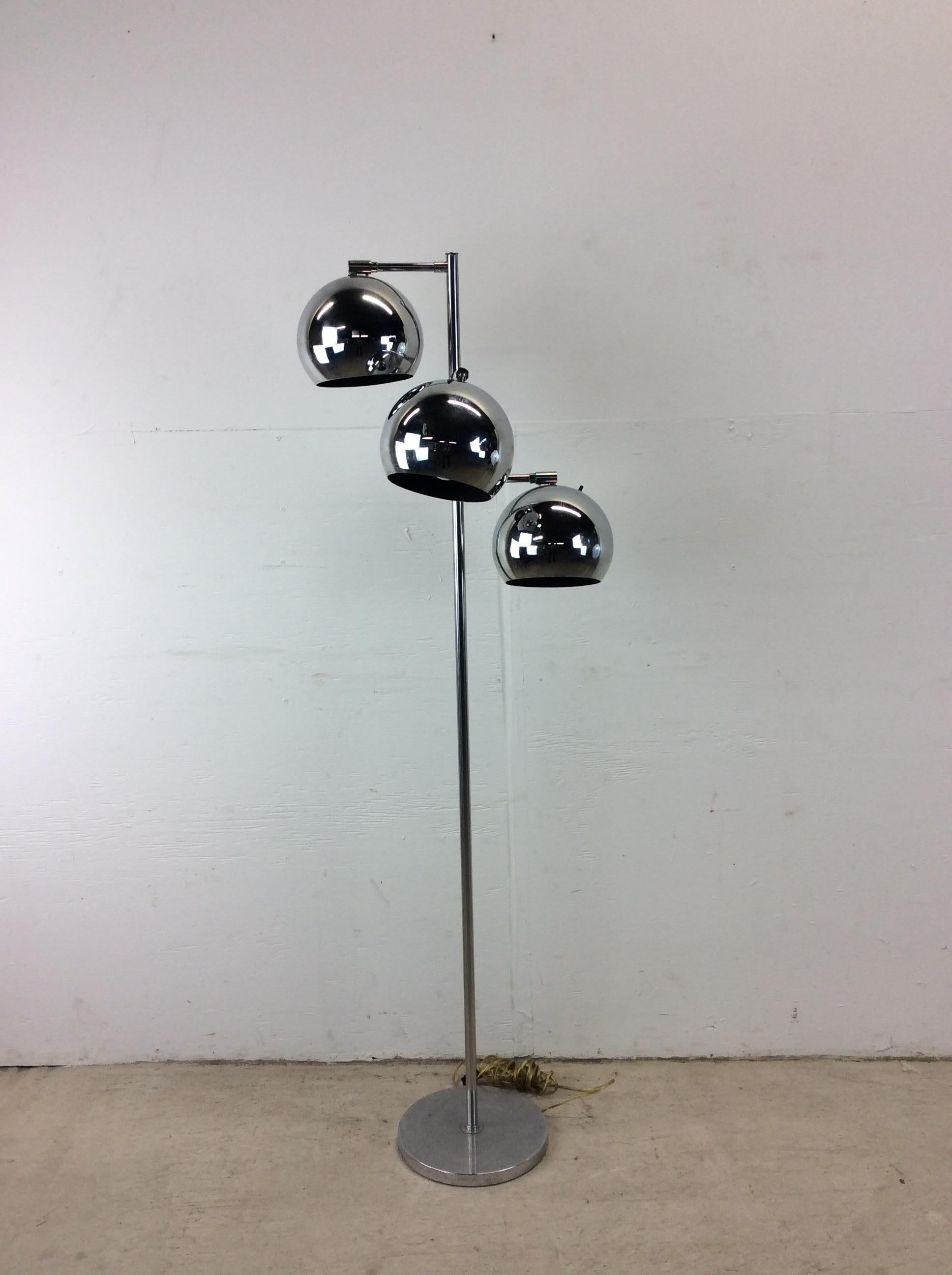 American Mid Century Modern Chrome Floor Lamp with 3 Globes Sonneman For Sale