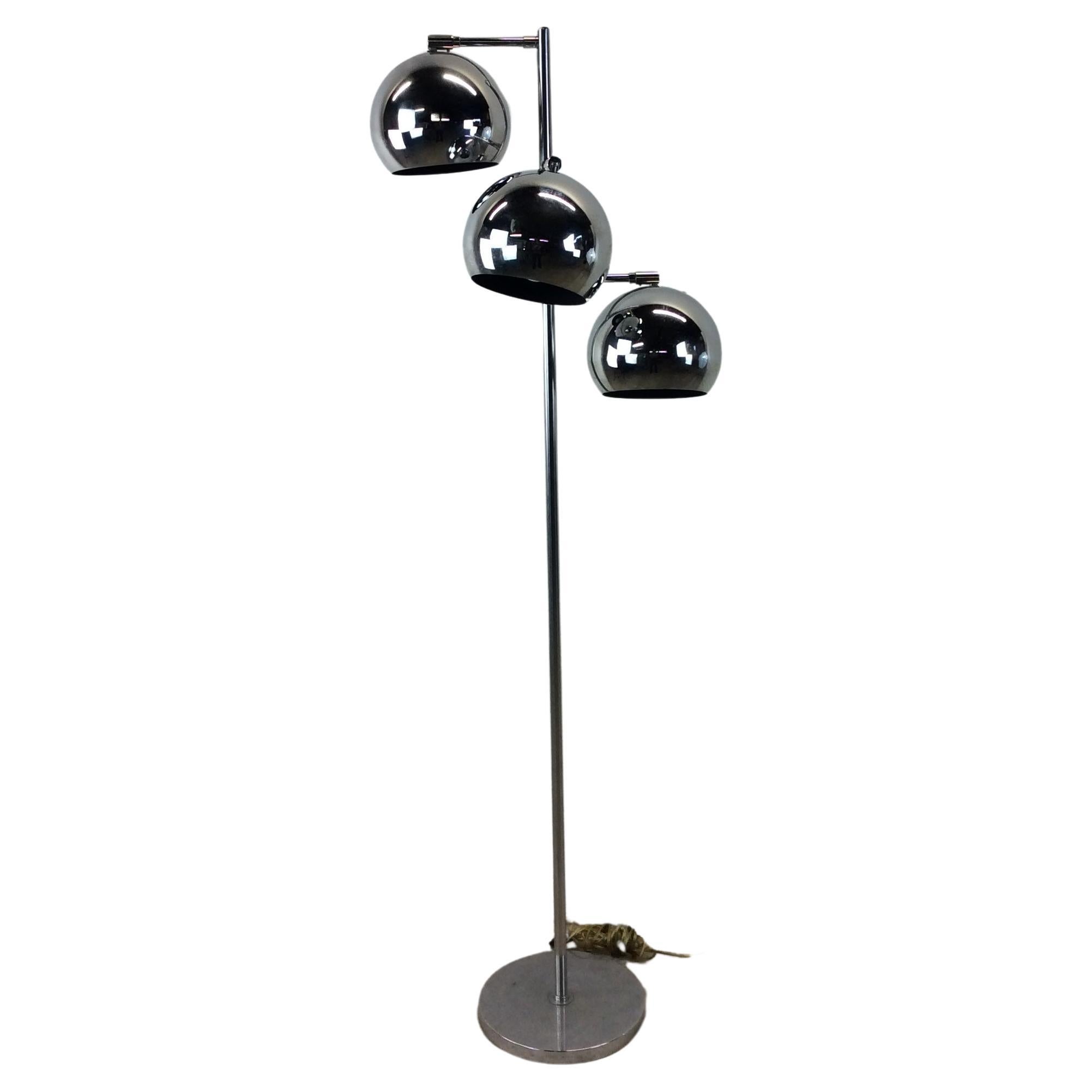 Mid Century Modern Chrome Floor Lamp with 3 Globes Sonneman For Sale